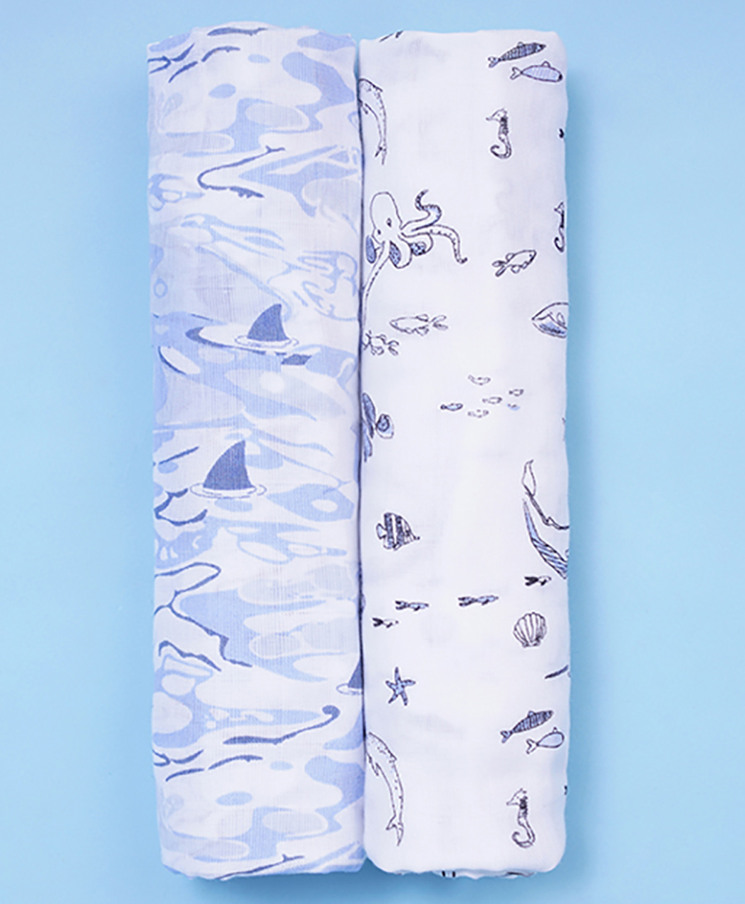Fancy Fluff Pack of 2 Bamboo Muslin Swaddles - Marine-picture-12