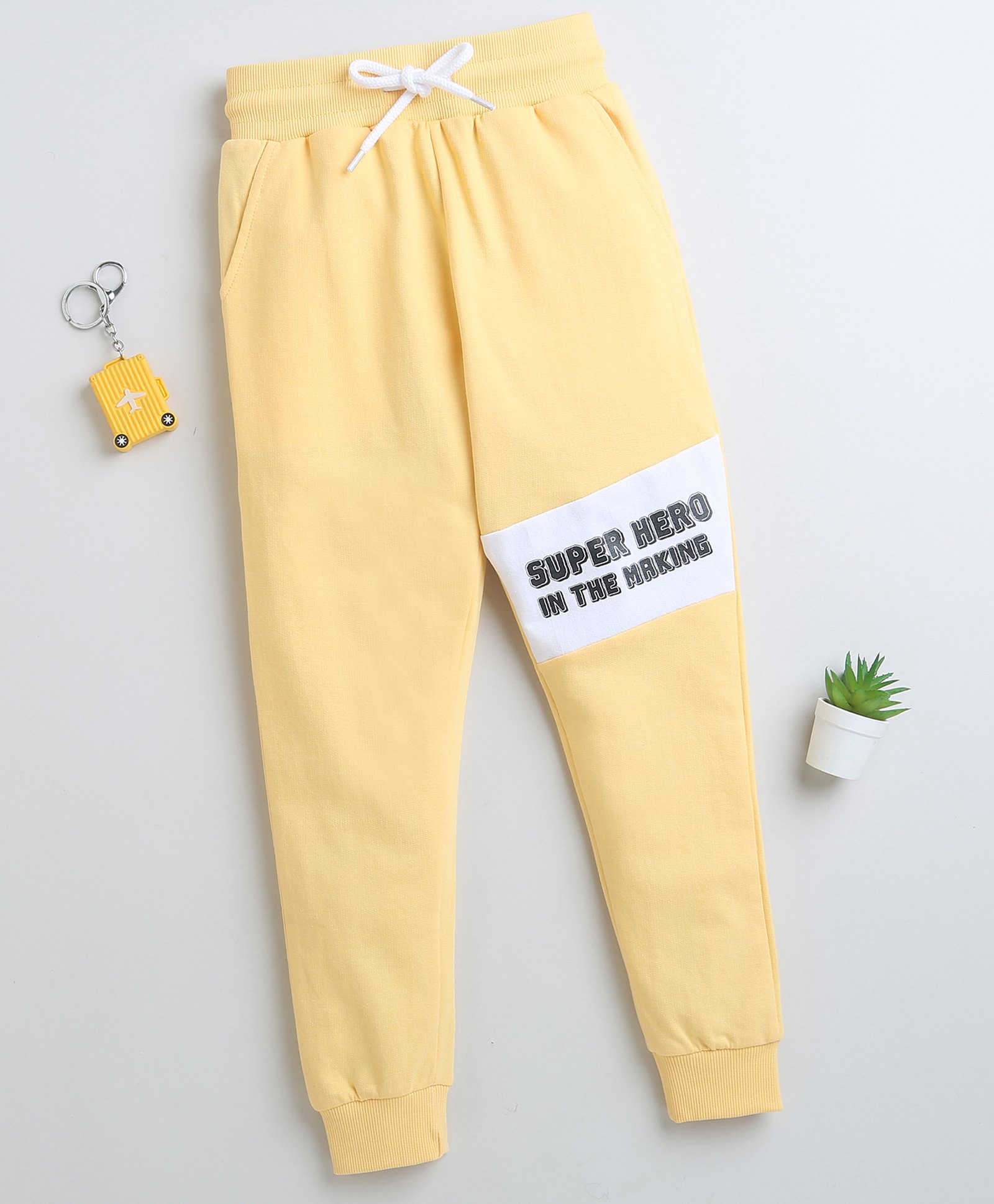BUMZEE Super Hero In The Making Text Printed Joggers - Yellow-picture-19