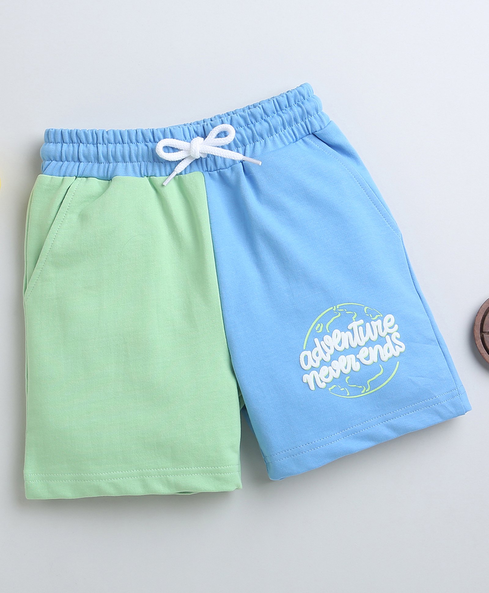 BUMZEE Colour Blocked & Text Printed Shorts - Blue & Green-picture-11