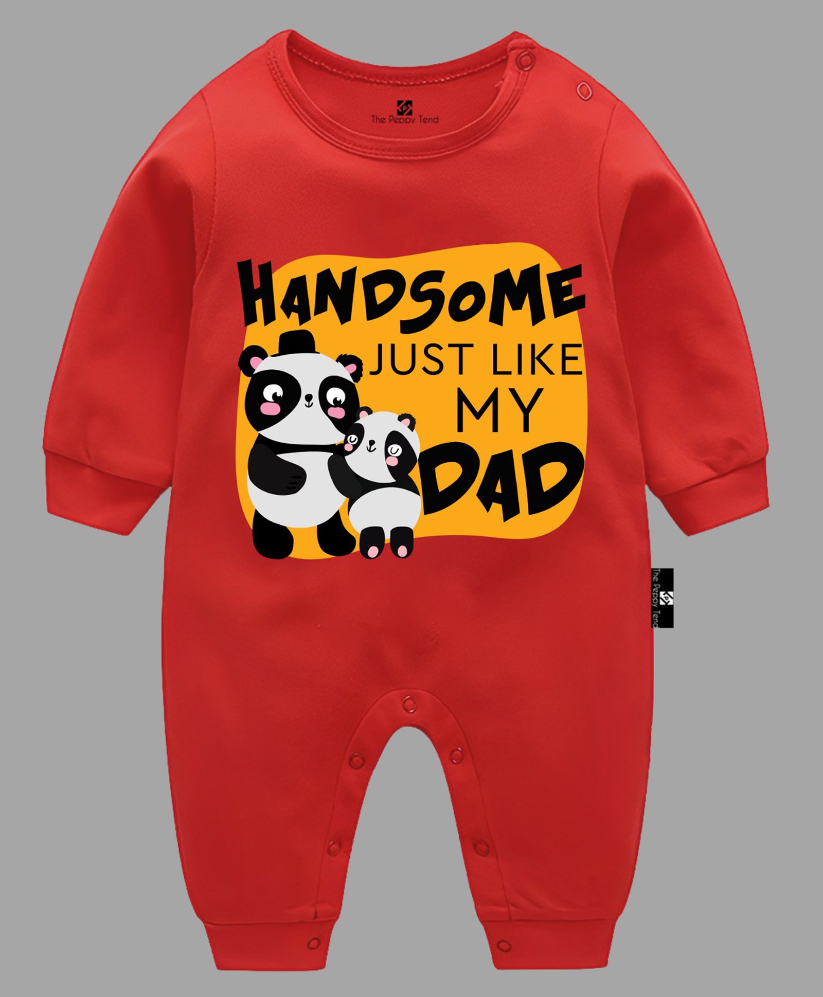 The Peppy Tend Full Sleeves Handsome Just Like My Dad Text Printed Cotton  Romper - Red-image-12