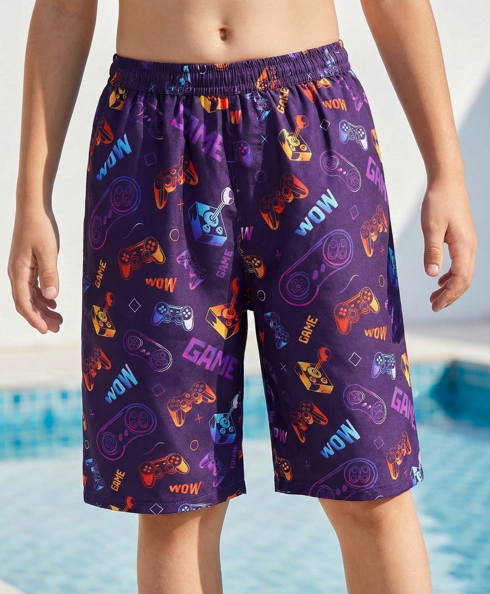 Pine Kids Mid Thigh Swimming Trunks Games Print -Multicolour-image-43