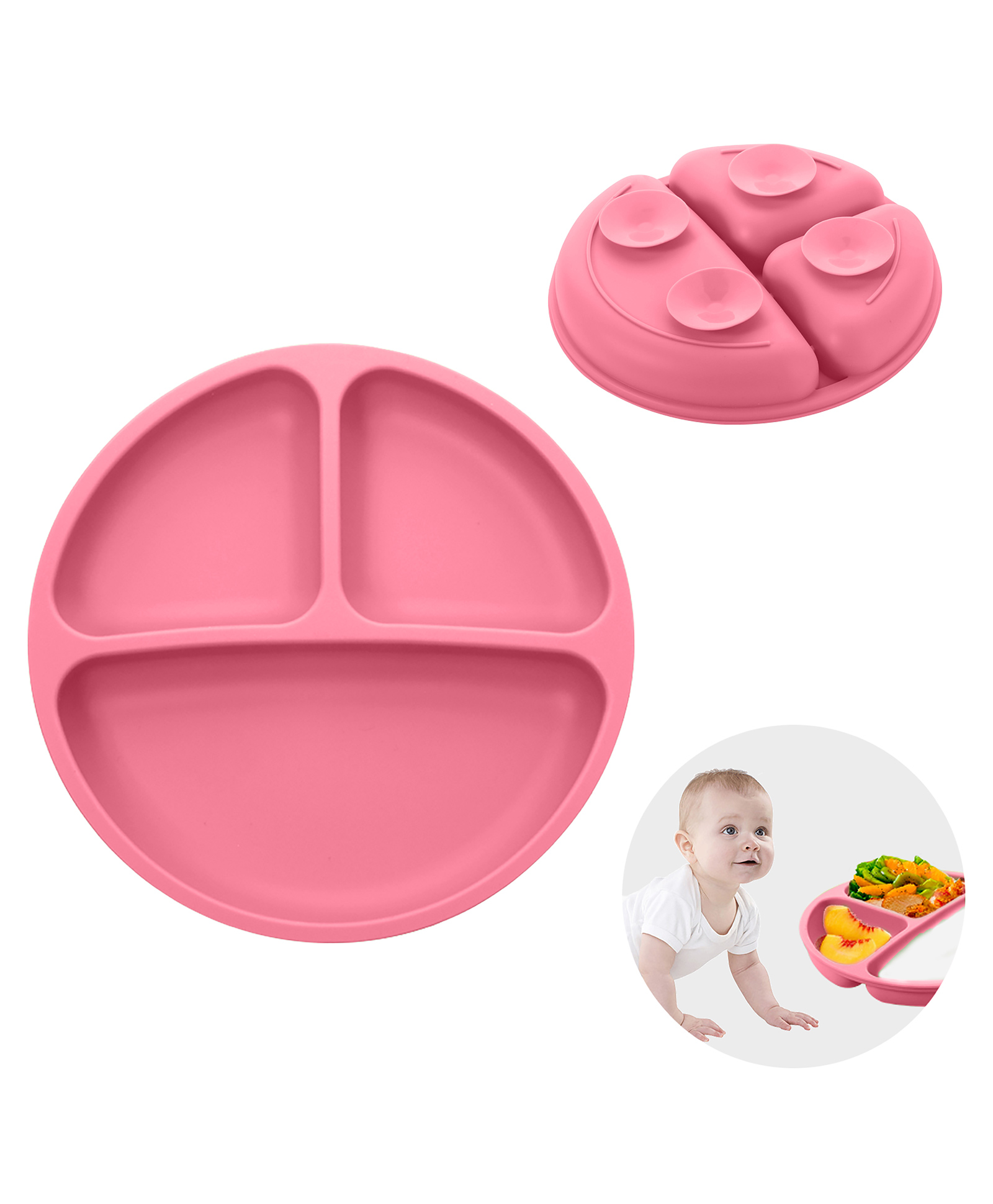 Tony Stark Silicone Suction Plates for Baby, Toddler Plate with 4 Strong Suction Cups, Silicon Plate Baby Feeding Products (Pink)-image-35