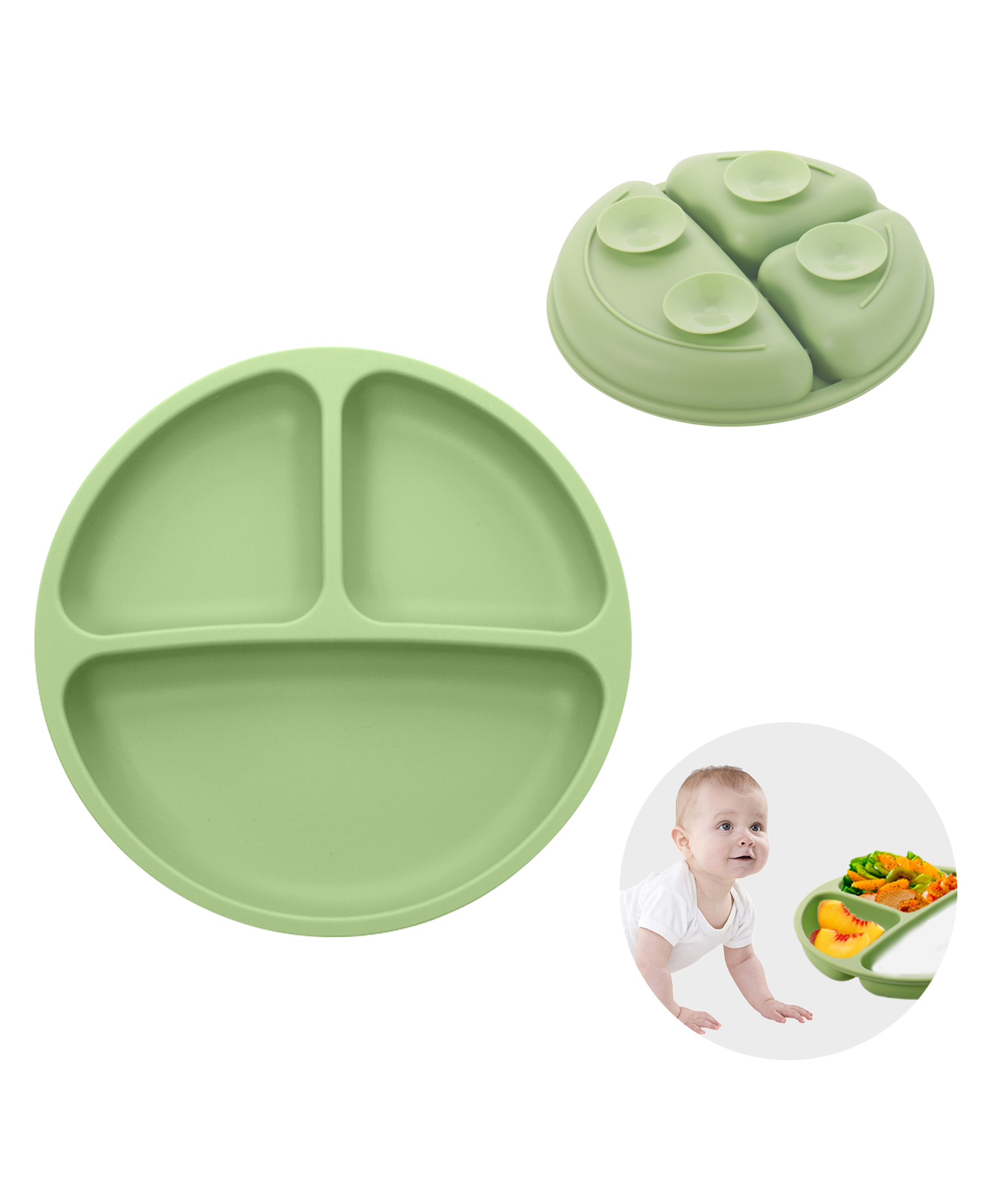 Tony Stark Silicone Suction Plates for Baby, Toddler Plate with 4 Strong Suction Cups, Silicon Plate Baby Feeding Products (Green)-image-46