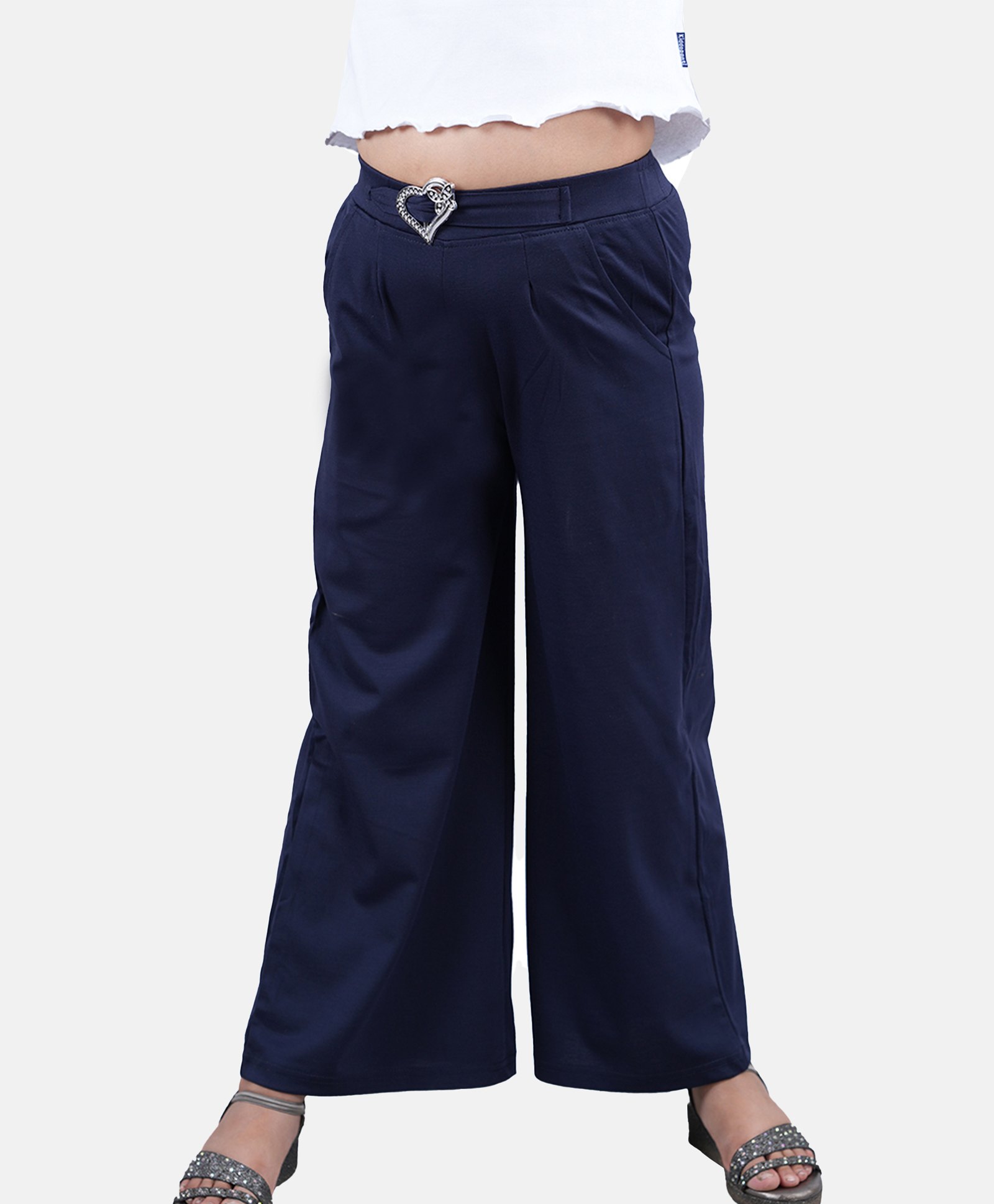 Kiddopanti Solid Flared Pant - Navy-picture-18