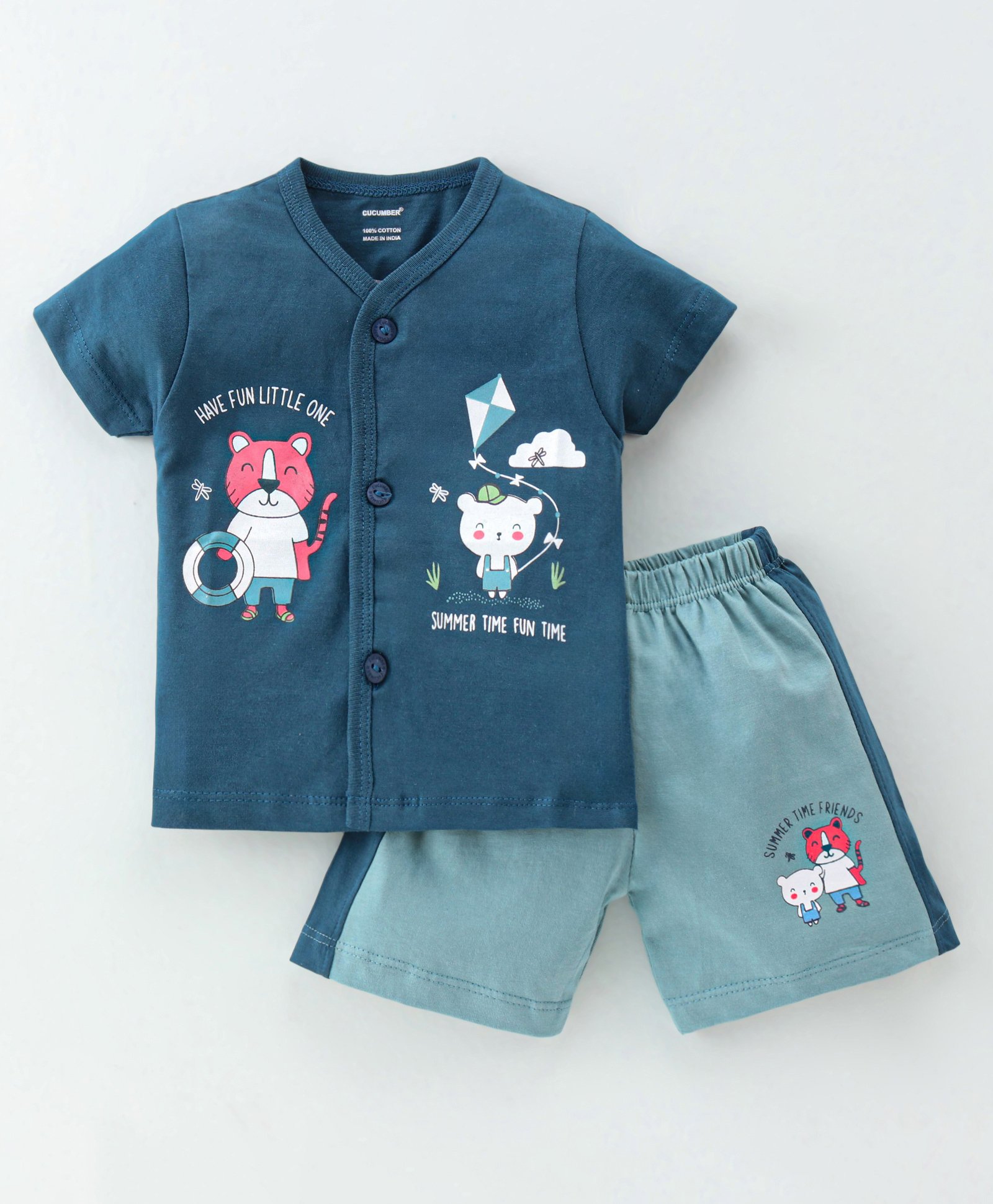 CUCUMBER Sinker Half Sleeves Night Suit Animal Print - Blue-image-42