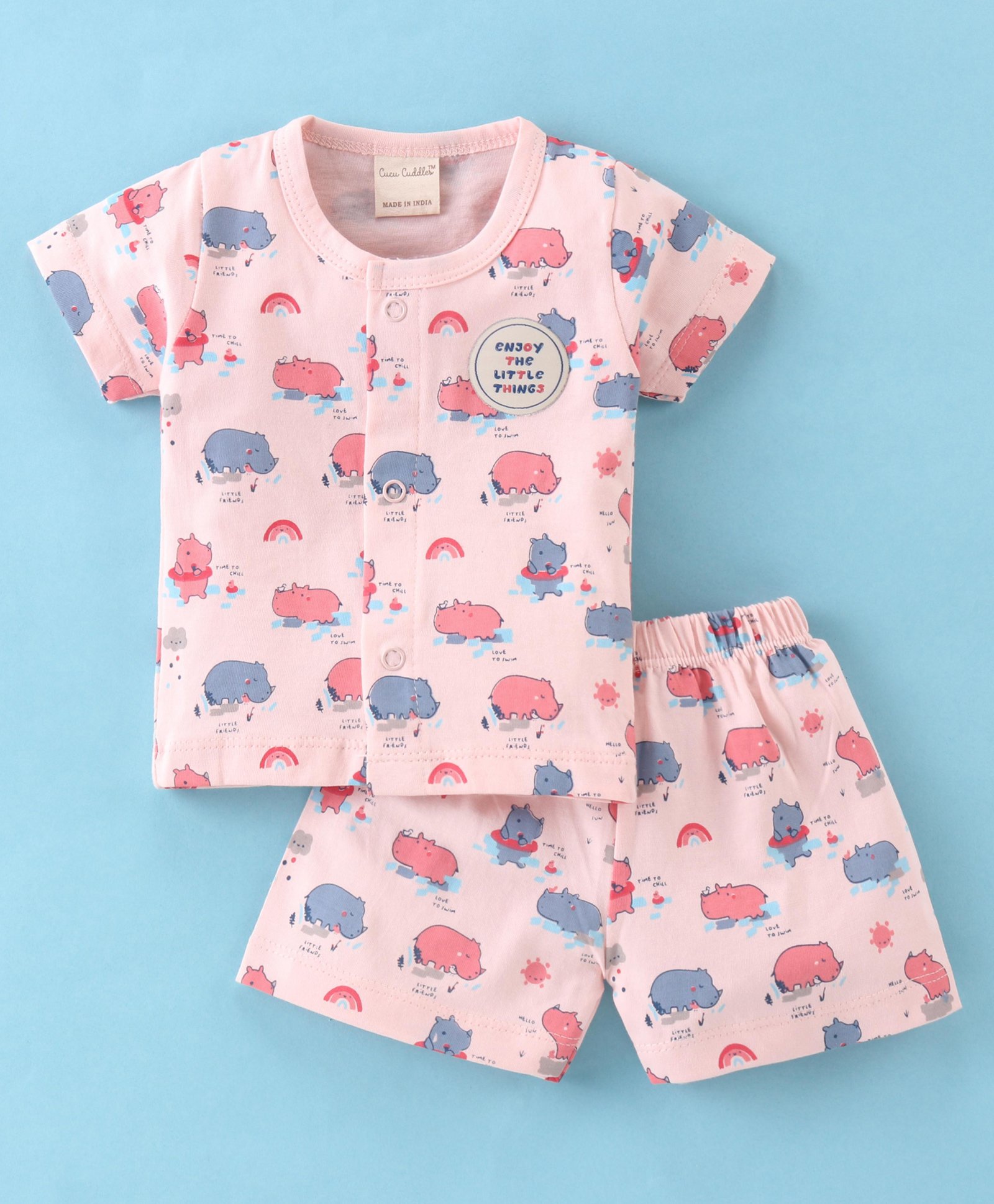 Cucumber Sinker Half Sleeves Night Suit Animal Print - Pink-picture-10