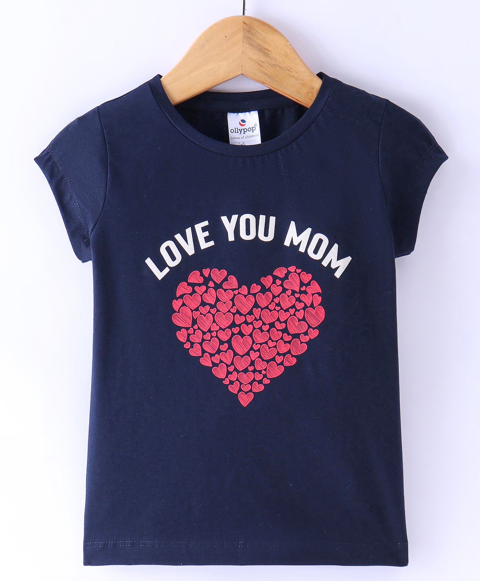 OLLYPOP Sinker Half Sleeves T-Shirt Heart & Mom Print - Navy Blue-image-48
