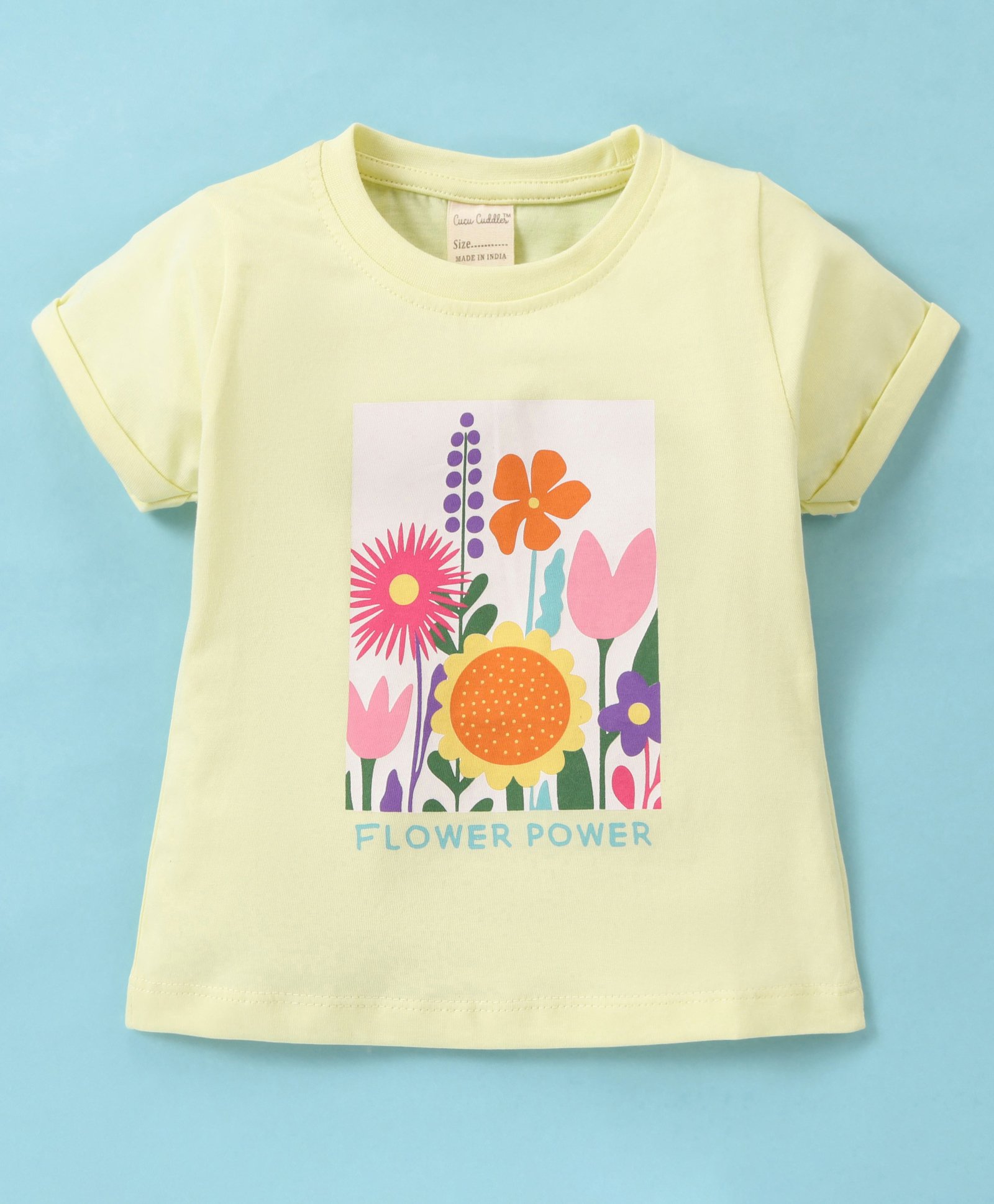 CUCUMBER Sinker Knit Half Sleeves Top with Floral Print - Light Lemon-picture-10