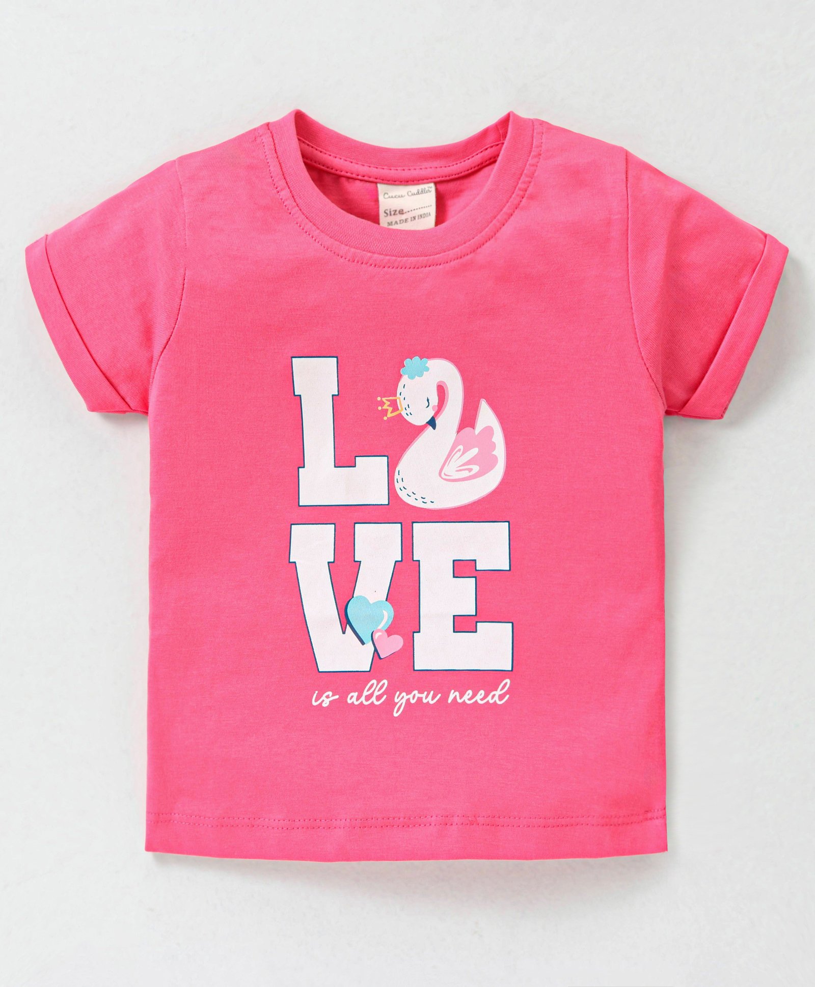 CUCUMBER Sinker Knit Half Sleeves T-Shirt with Text Print - Pink-picture-11