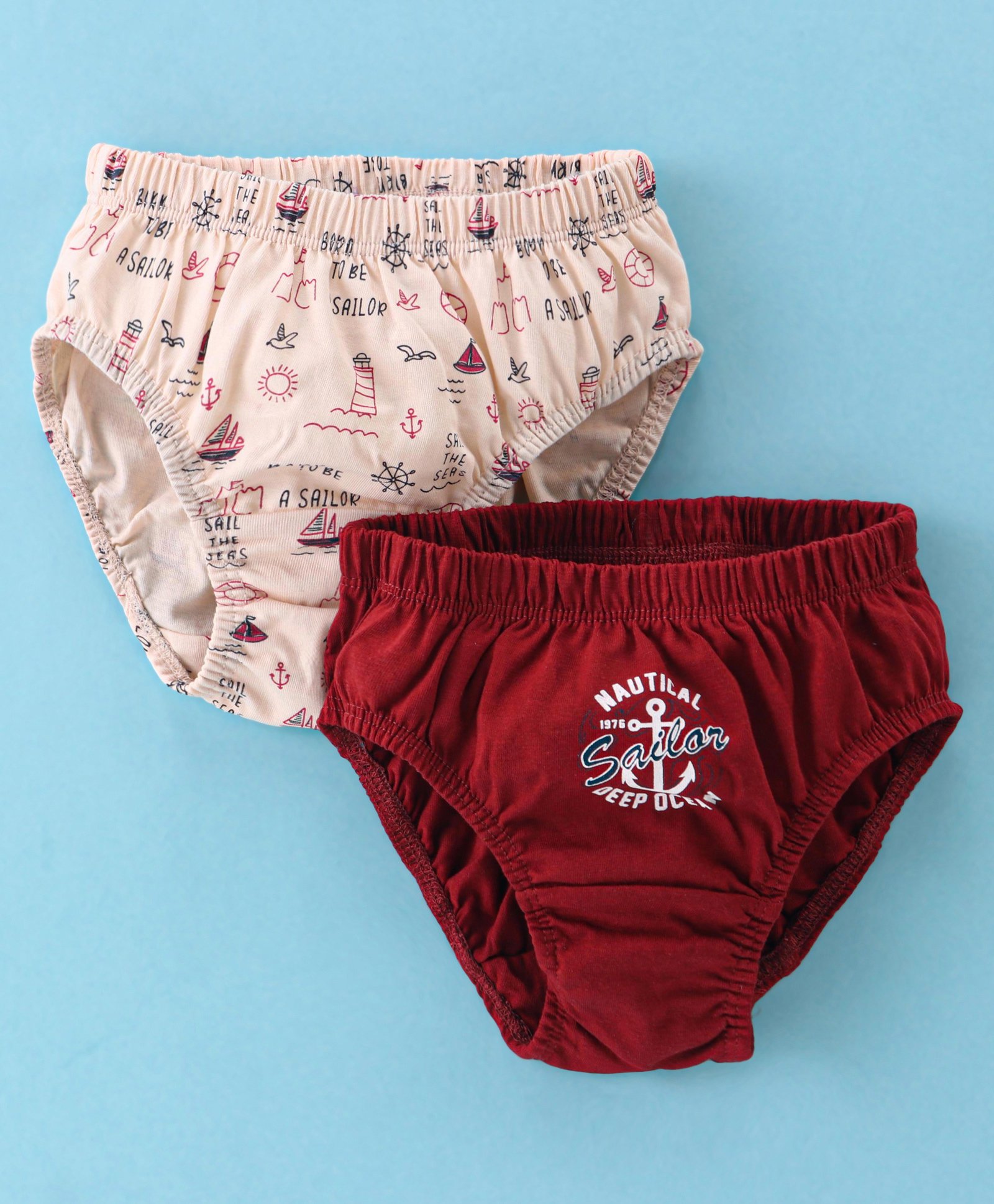 Revvo Junior Cotton Knit Briefs with Sailor Theme Print Pack of 2 - Multicolour-image-10