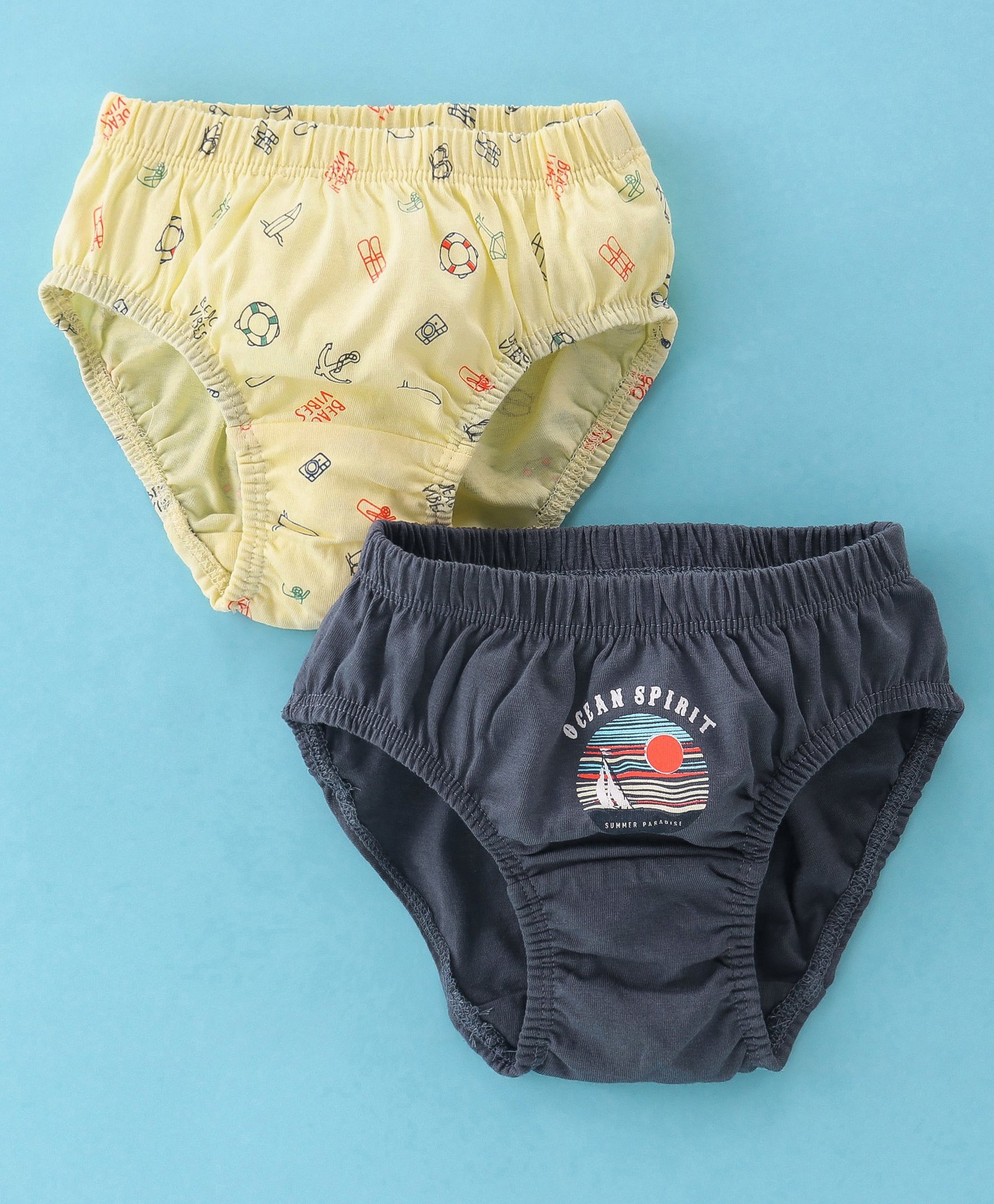 Revvo Junior Cotton Knit Briefs with Beach Theme Print Pack of 2 - Multicolour-image-6