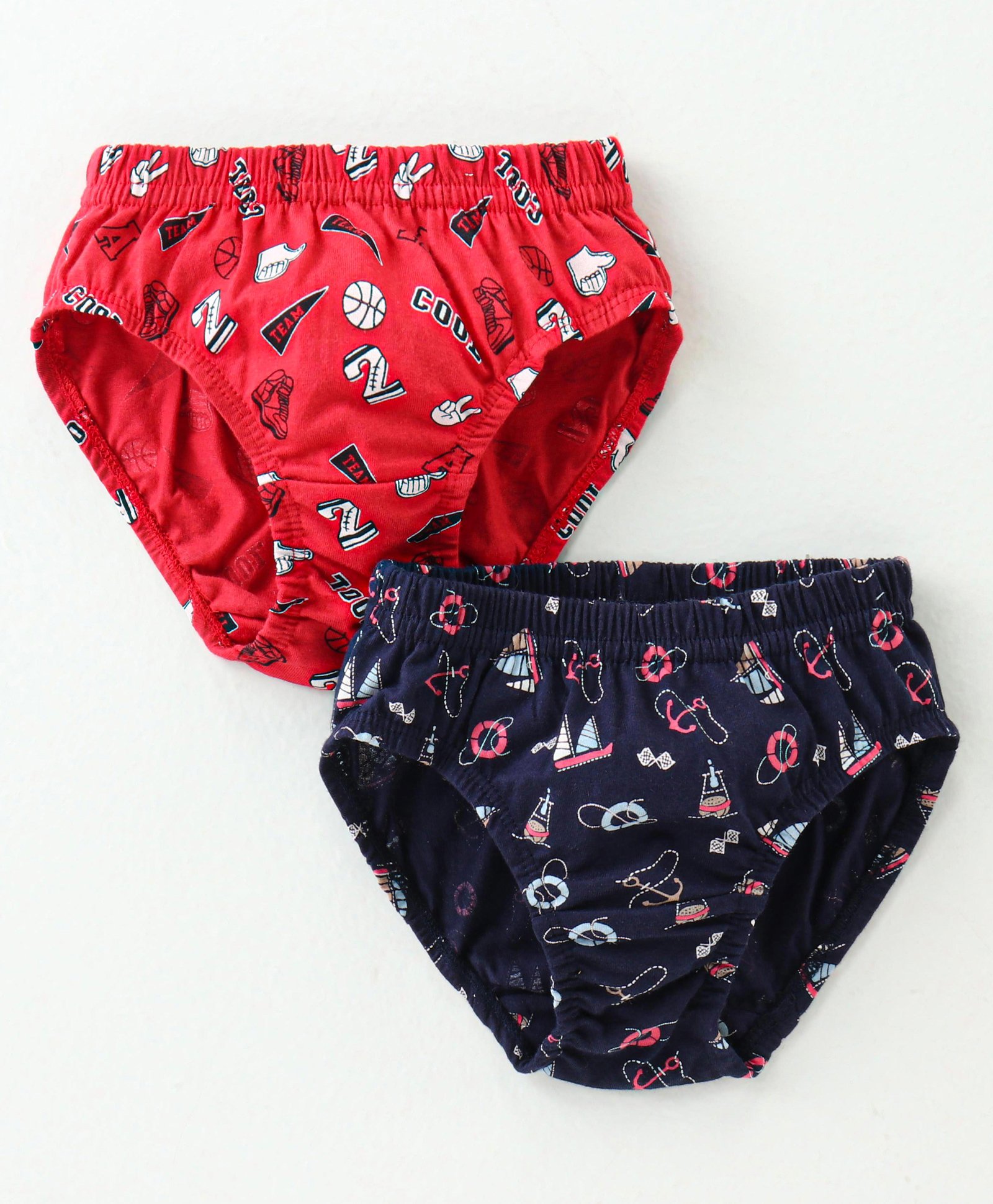 Revvo Junior Cotton Knit Briefs Boat Print Pack Of 2 - Navy Blue & Red-image-1