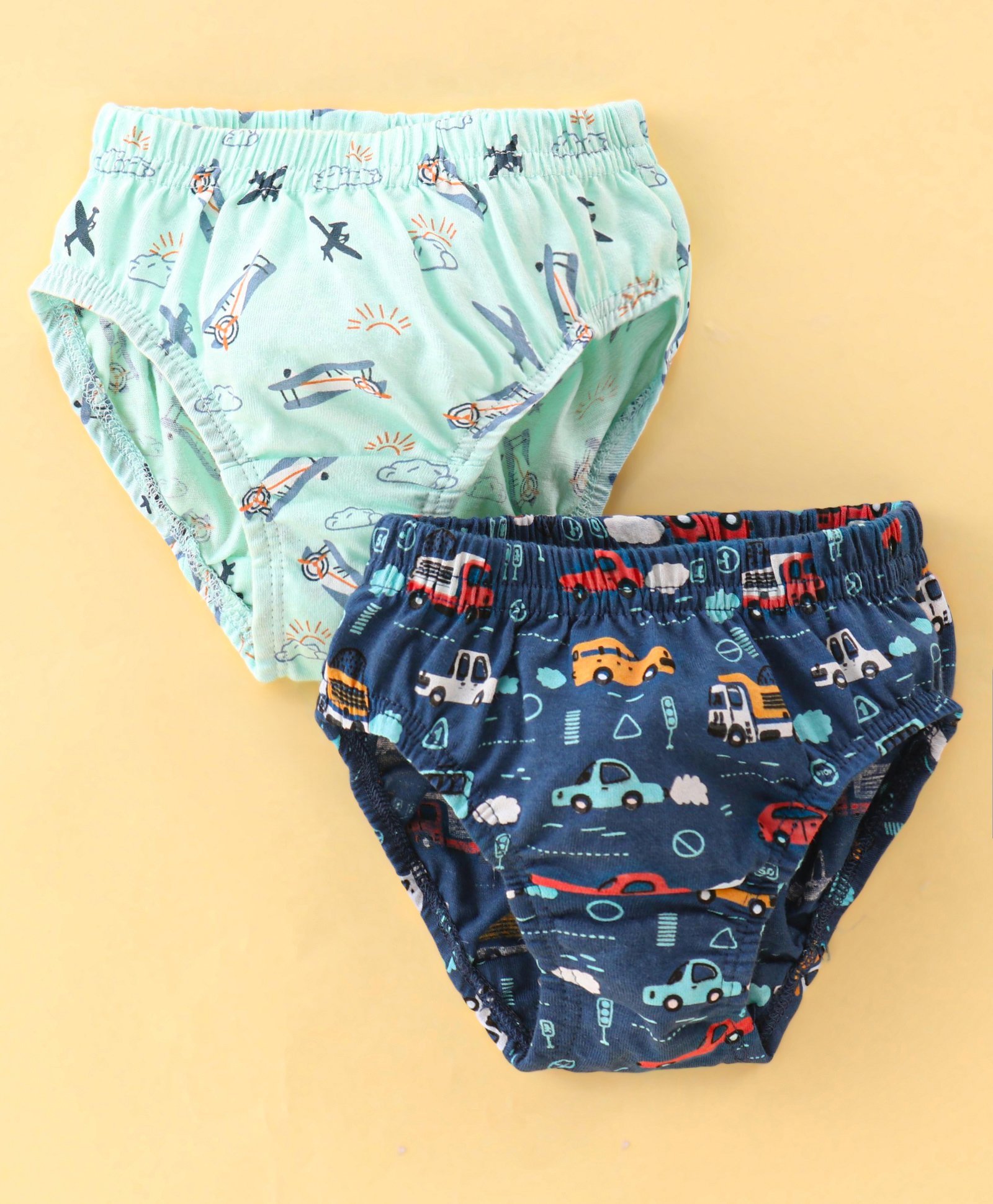 Revvo Junior Cotton Knit Briefs with Air plane & Car  Print Pack of 2 - Multicolour-image-49