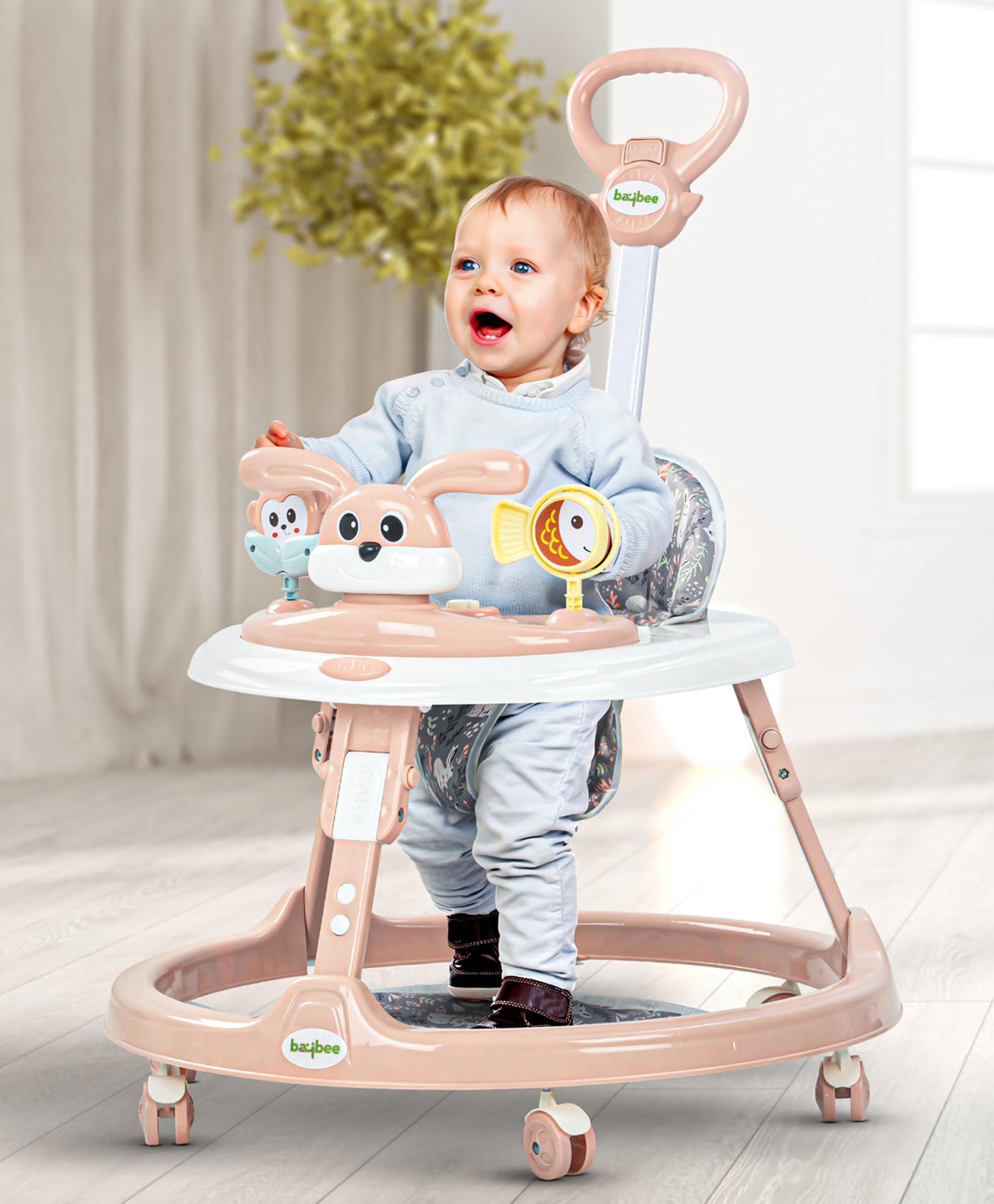 Baybee 2 in 1 Bunny Pro Baby Walker for Kids with Push Handle, Kids Walker with 2 Adjustable Height, Mat & Musical Toy Bar | Activity Walker for Baby (Pink)-image-16
