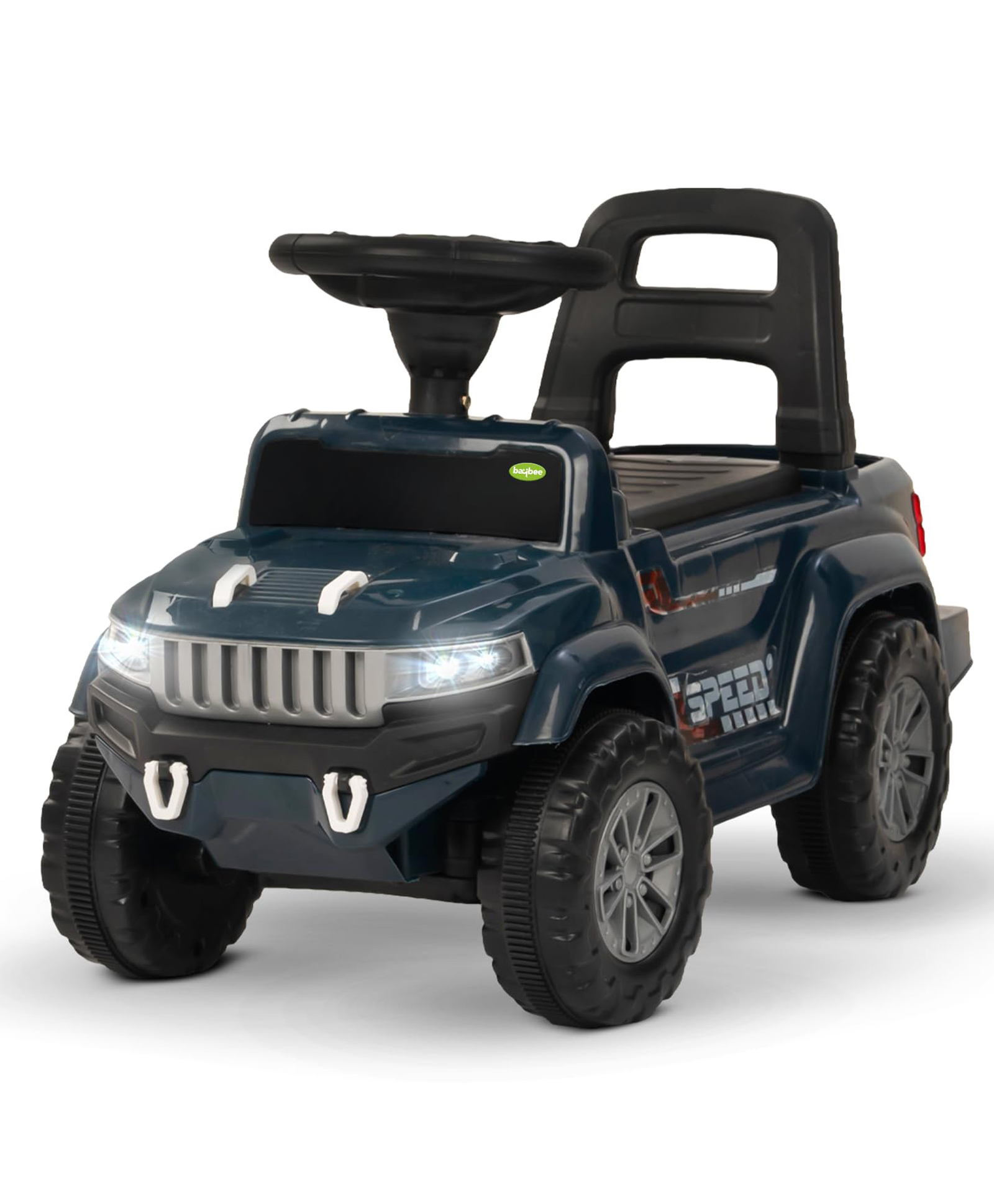 BAYBEE Speedy Manual Baby Ride On Car for Kids, Push Ride On Toy Jeep with Music & Led Light, Toddlers Push Ride Kids Car with Backrest, Under Seat Storage to Steering Wheel - Navy Blue-picture-12