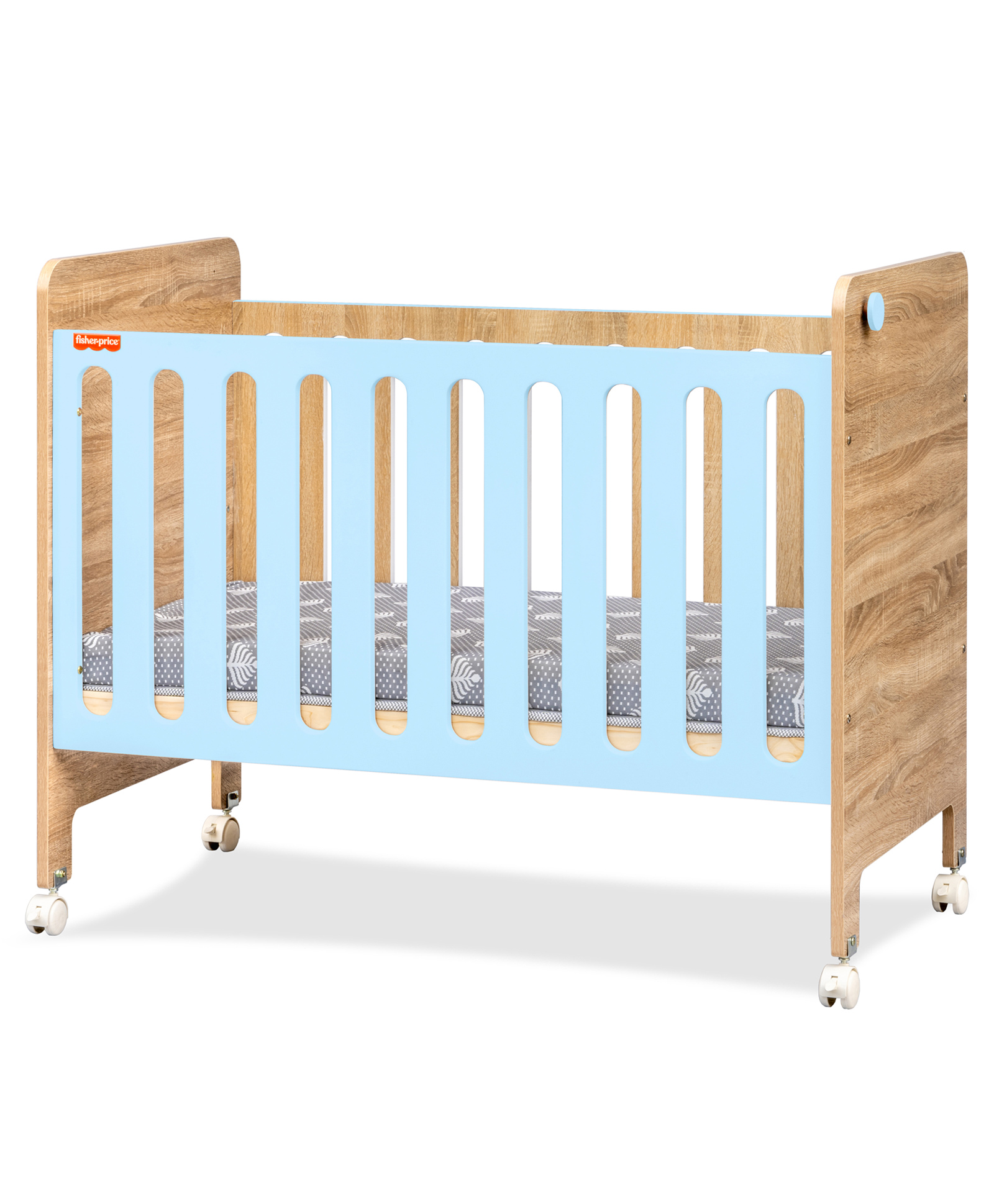 fisher price by tiffany Fisher-Price Romania Baby Crib with Wheels and Adjustable Height 0-3 Years (Blue, with Mattress)-picture-26