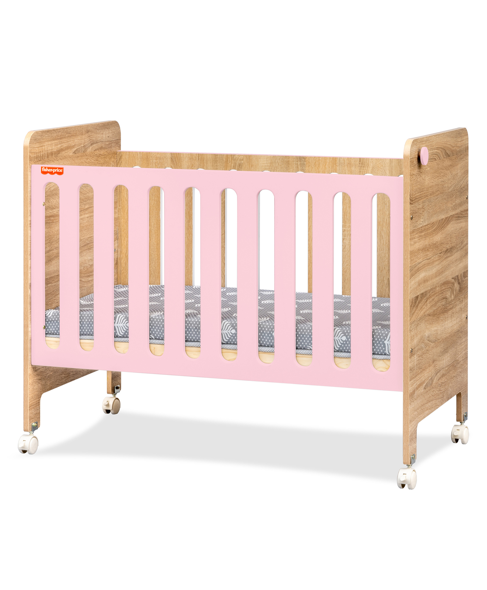 fisher price by tiffany Fisher-Price Romania Baby Crib with Wheels and Adjustable Height 0-3 Years (Pink, with Mattress)-picture-28