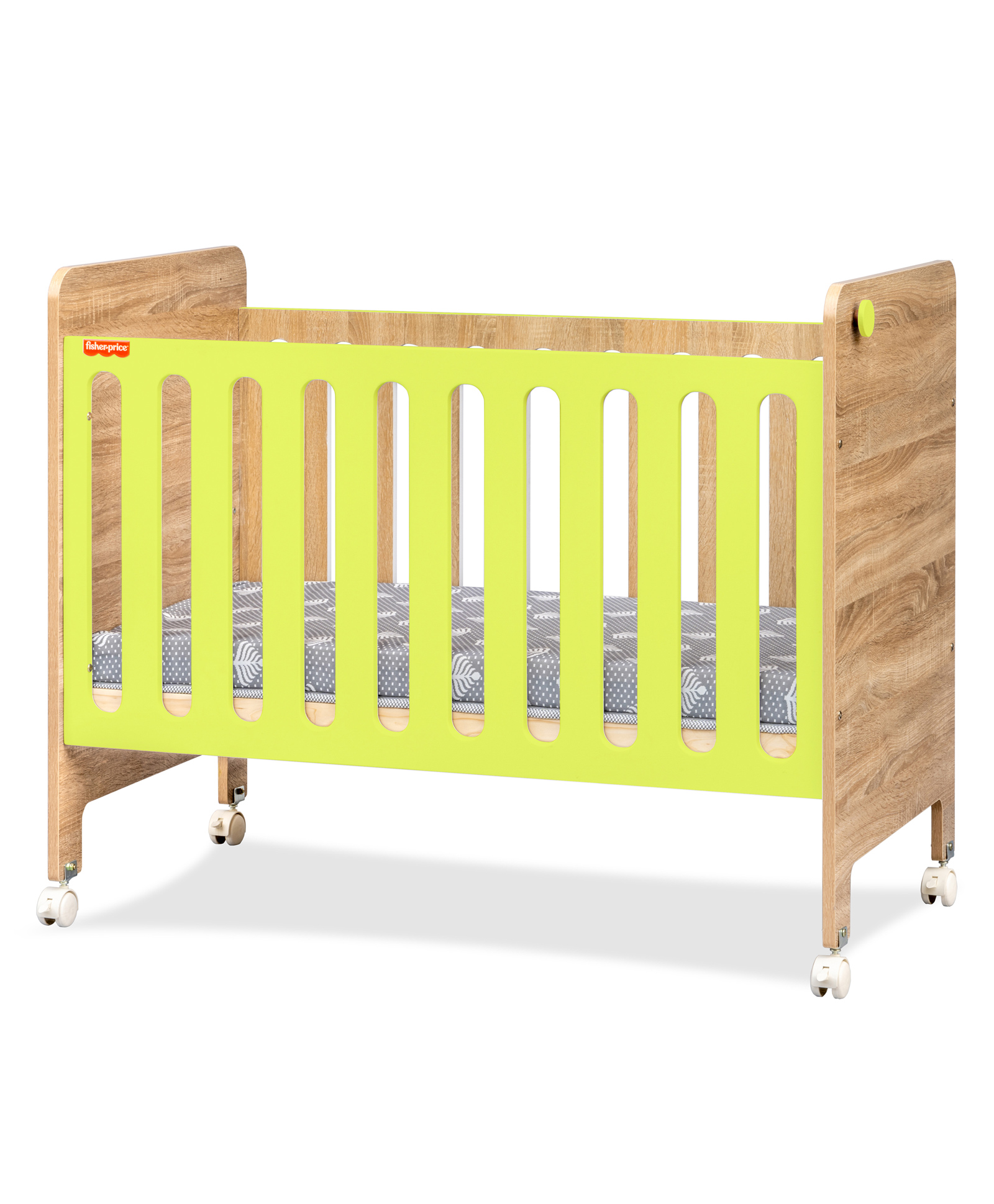 fisher price by tiffany Fisher-Price Romania Baby Crib with Wheels and Adjustable Height 0-3 Years (Green, with Mattress)-picture-12