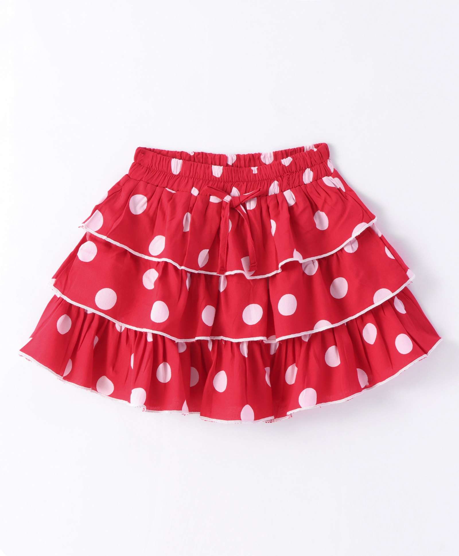 CrayonFlakes Polka Dots Printed Layered Skirt - Red-picture-15