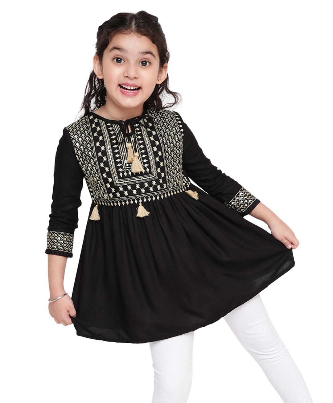 ISHTI Three Fourth Sleeves Sequin Embroidered Top - Black-picture-28
