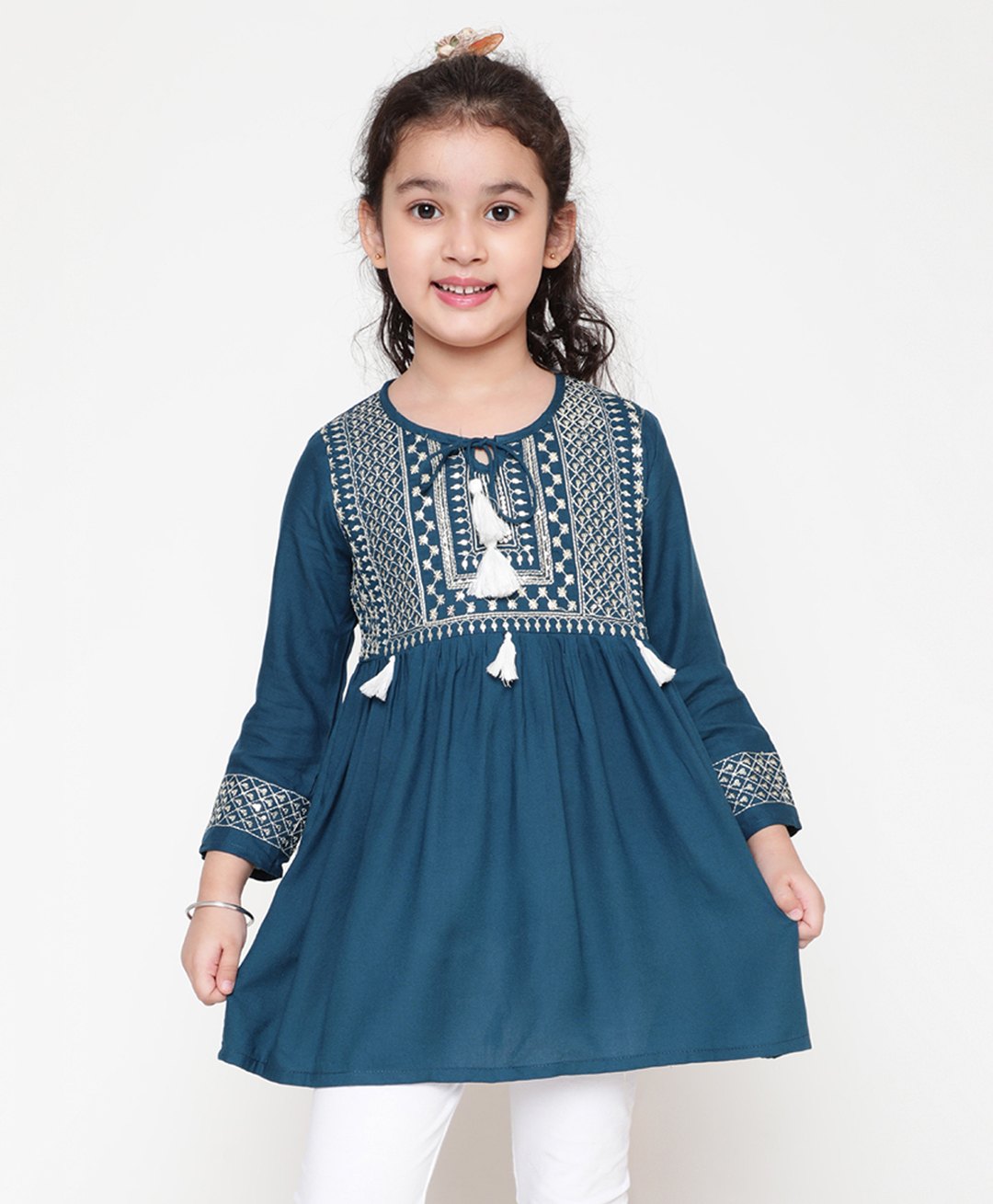 ISHTI Three Fourth Sleeves Sequin Embroidered Top - Blue-picture-16