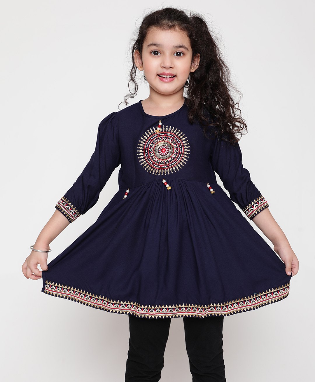 ISHTI Three Fourth Sleeves Beads Embellished Top - Navy Blue-image-21