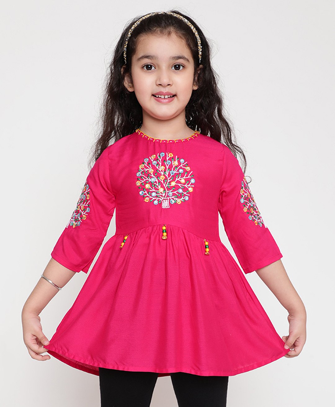 ISHTI Rayon Three Fourth Sleeves Floral Embroidered Peplum Top - Rani-picture-23