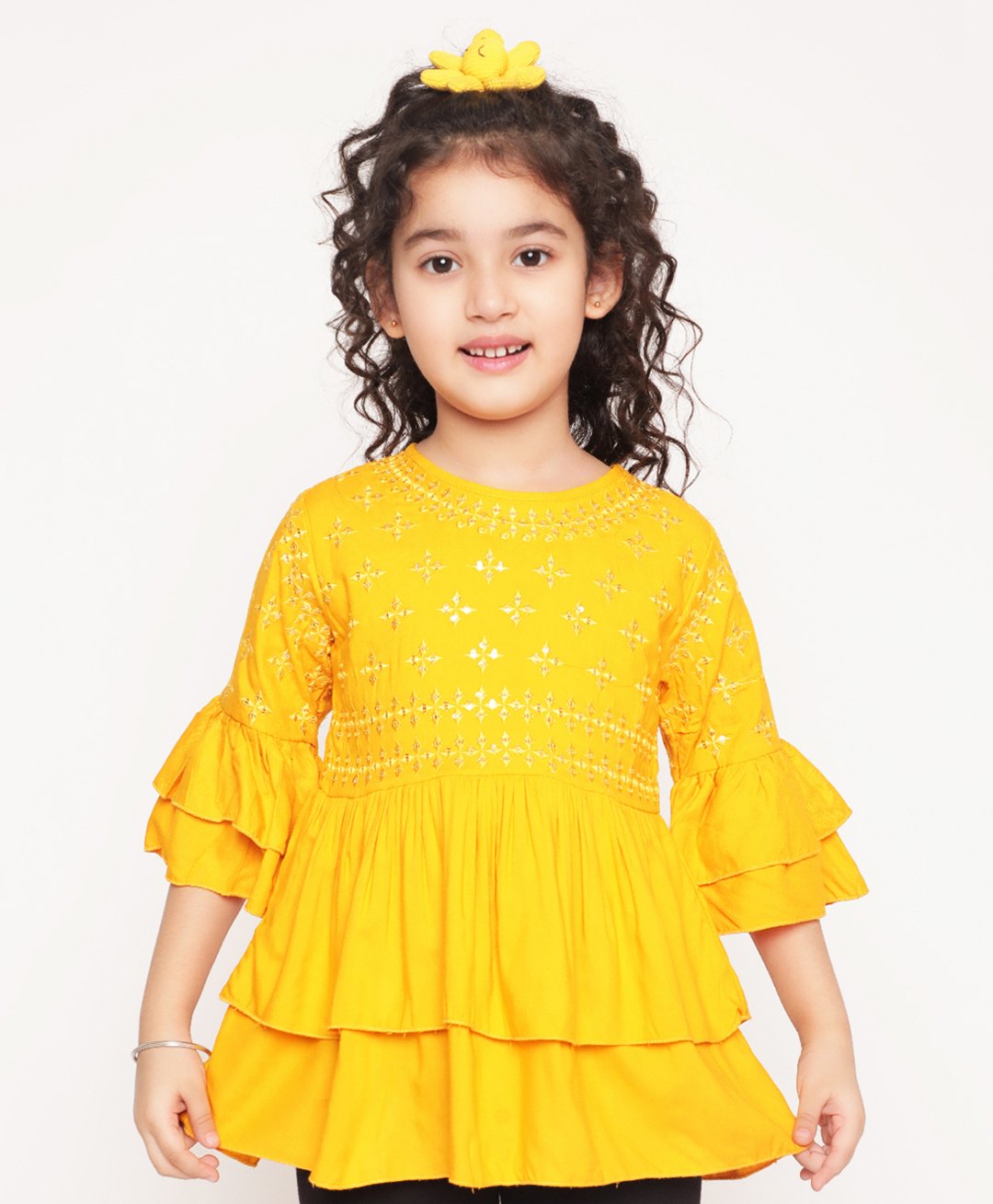 ISHTI Three Fourth Sleeves Sequin Detailed Top - Yellow-picture-35