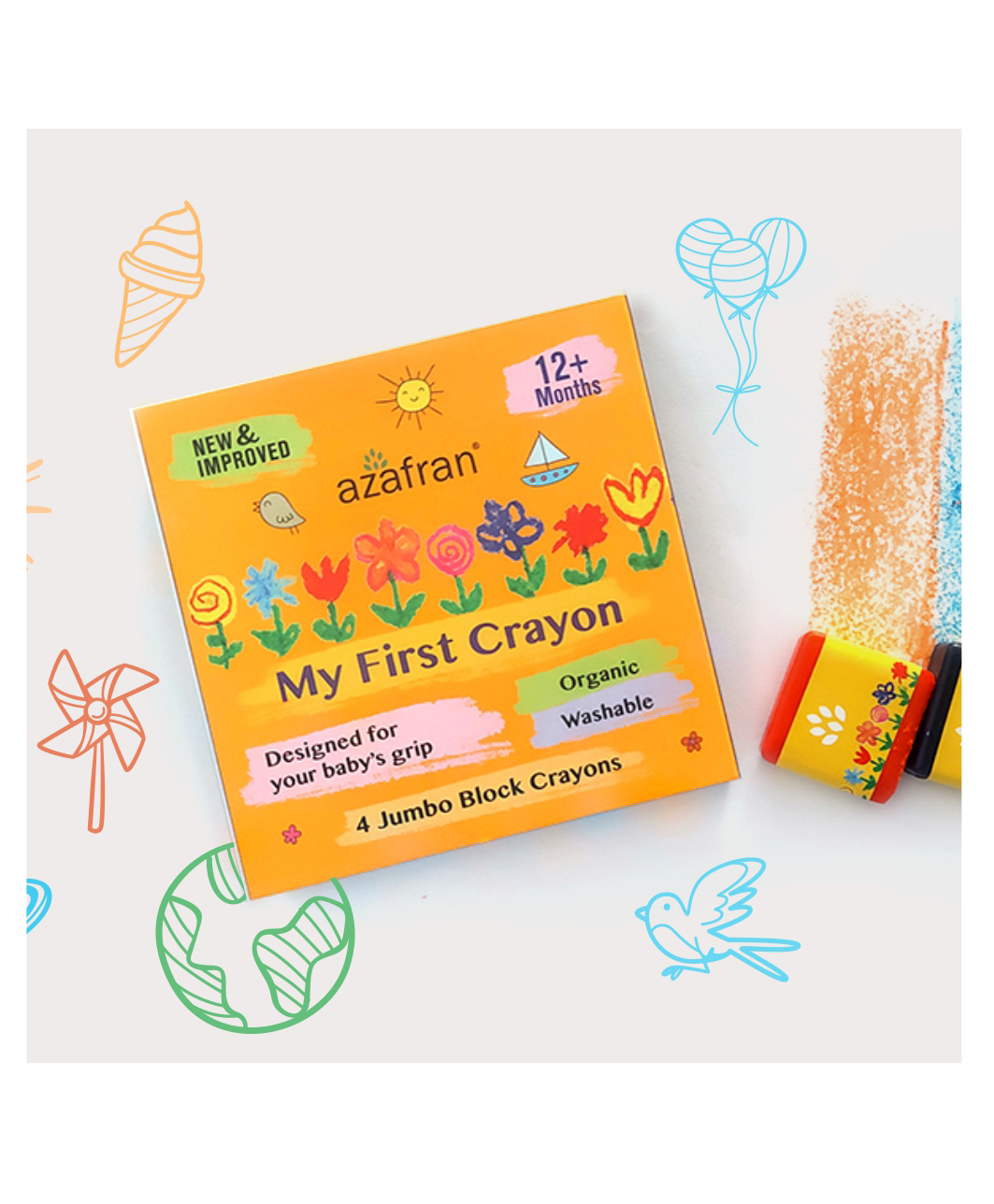 Azafran My First Crayon Jumbo Washable Block Crayons - 4 Nos-image-18