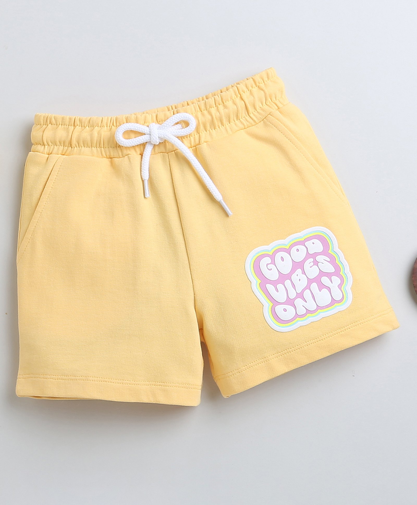 BUMZEE Good Vibes Only Text Printed Shorts - Yellow-picture-11