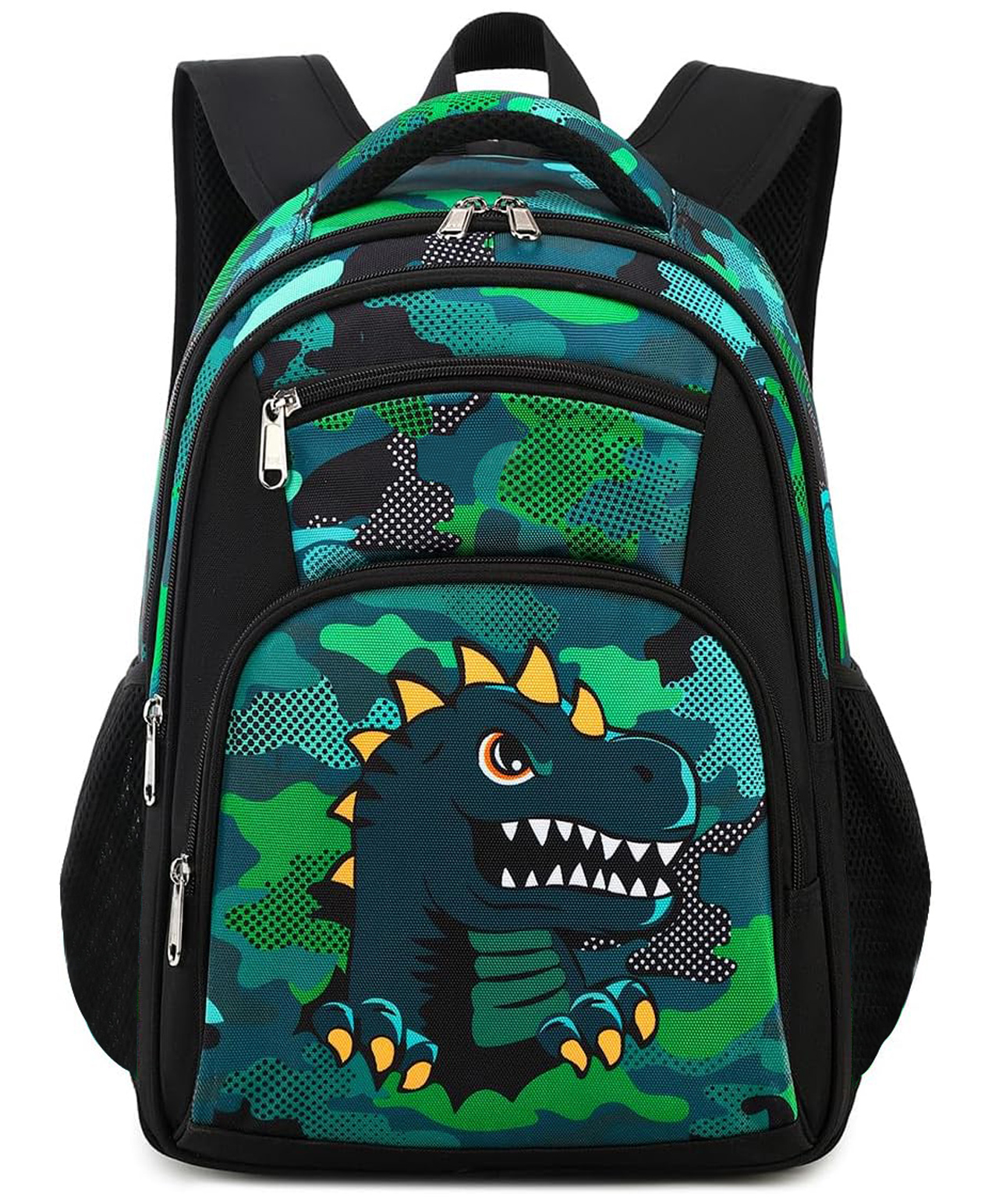 Frantic Premium School Bag Black Dianasour for Kids - height 16 inches