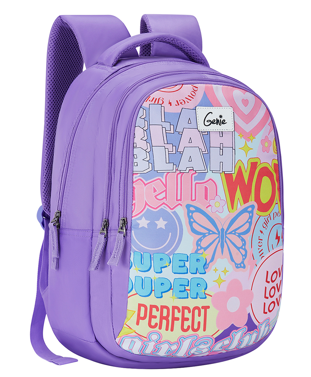 Genie 17 Inches Summer School Backpack Water-Resistant Bag with 3 Compartments & Water Bottle Pocket 27L - Purple-image-48
