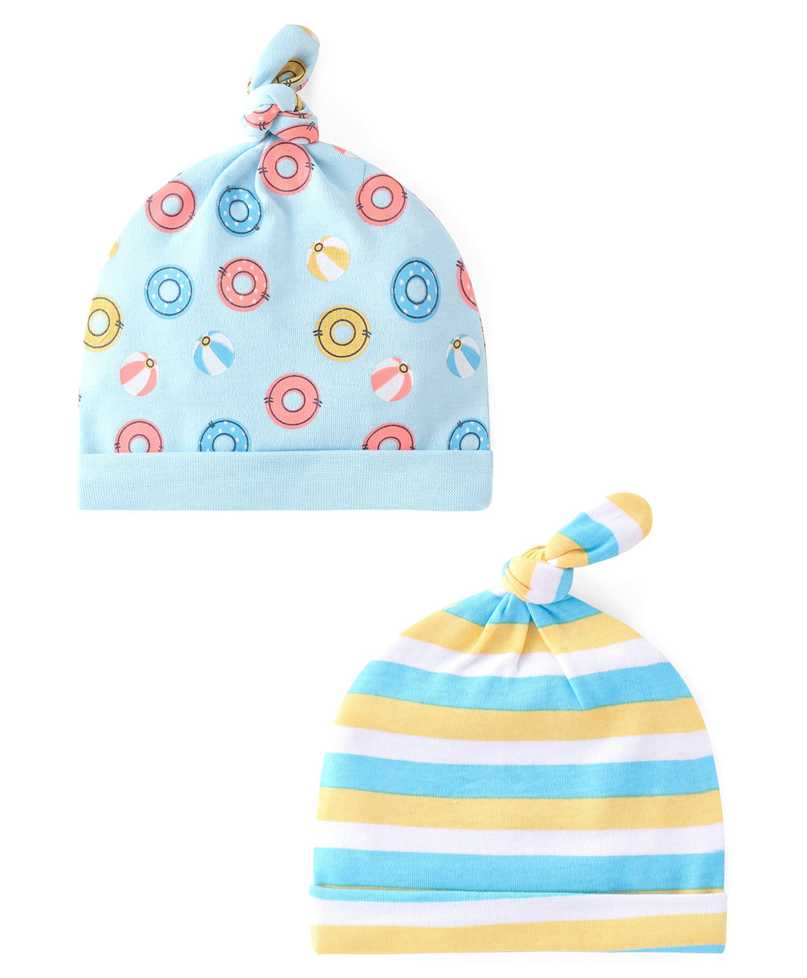 Babyhug 100% Cotton Cap with Beach Theme Print Pack of 2 - Blue & Yellow-image-36