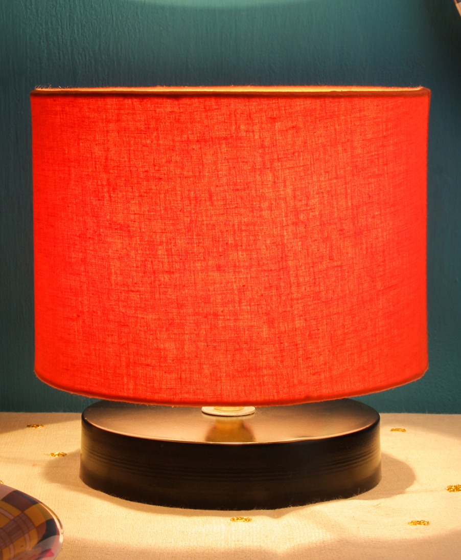 Devansh  Orange Cotton Shade  Lamp with  Black Wood Base-image-38