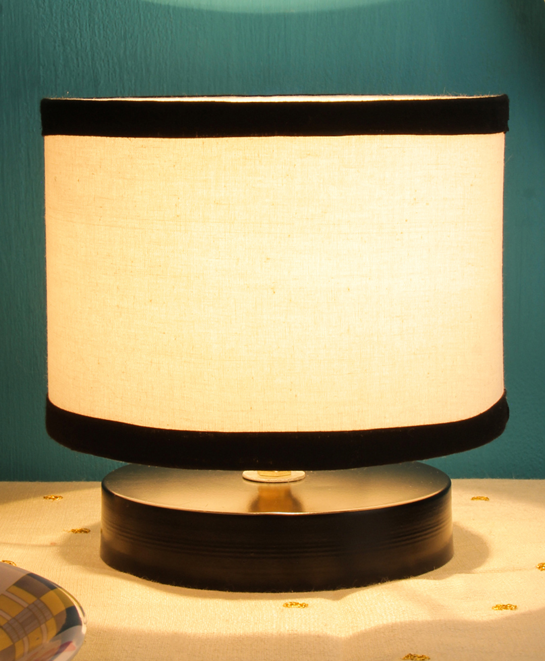 Devansh White & Black Shade Lamp with Black Wood Base-picture-24