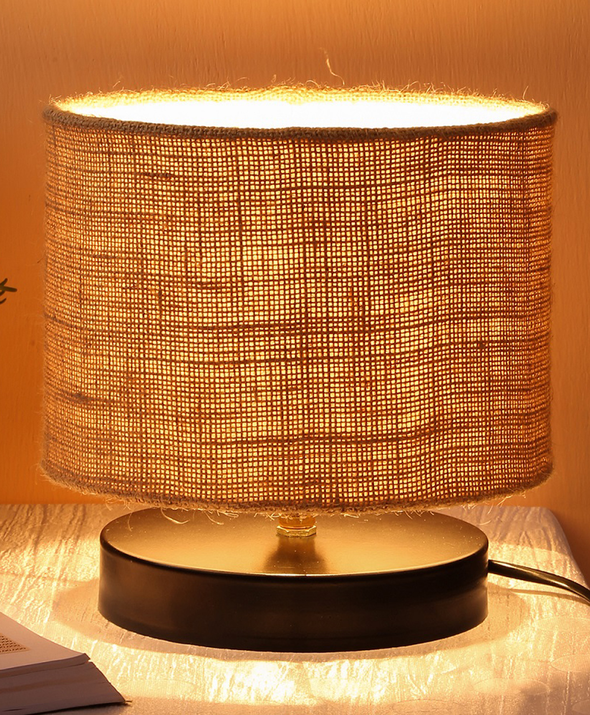 Devansh Beige Jute Shade Lamp with Black Wood Base-picture-10