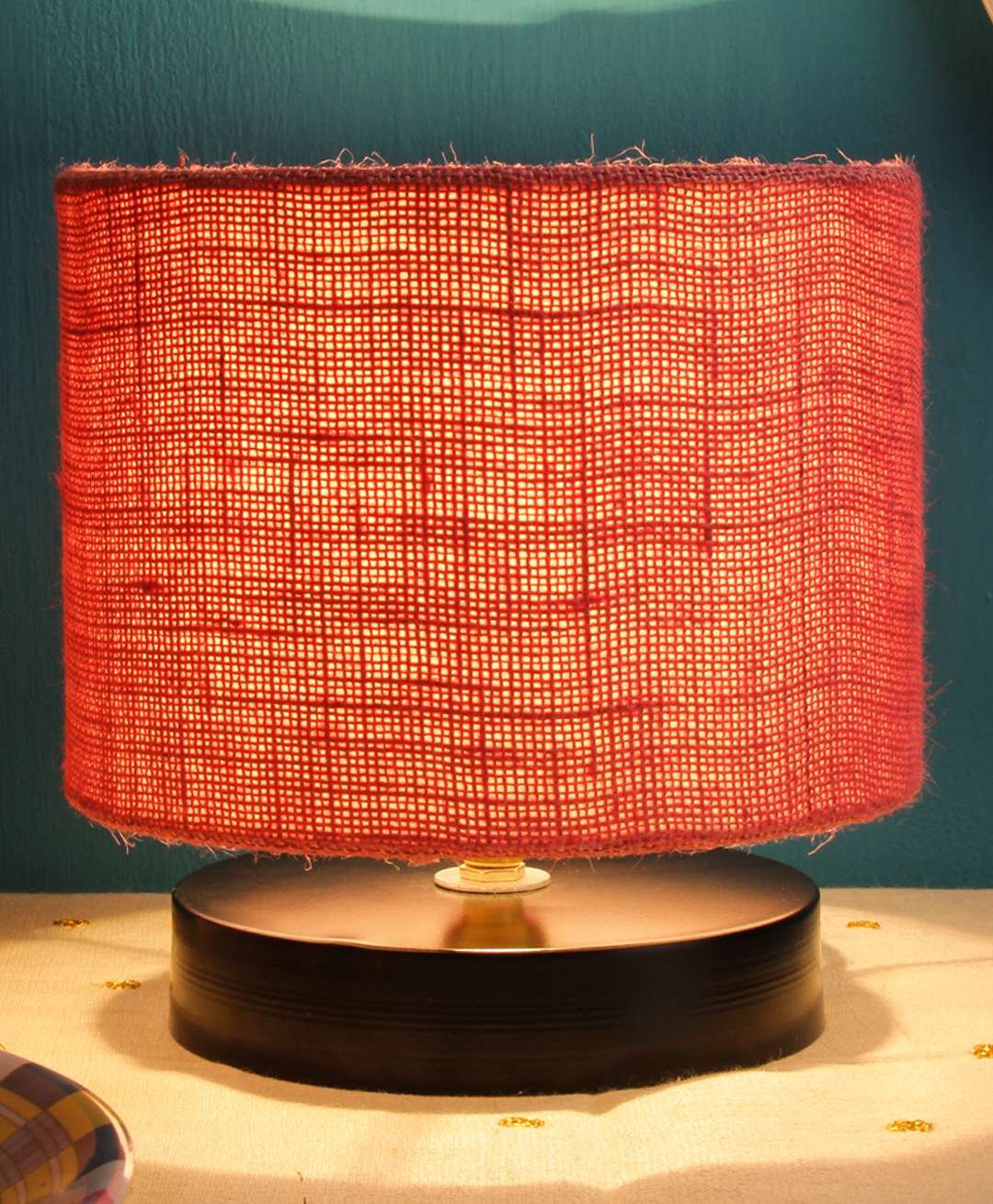 Devansh Pink Jute Shade Lamp with Black Wood Base-picture-10