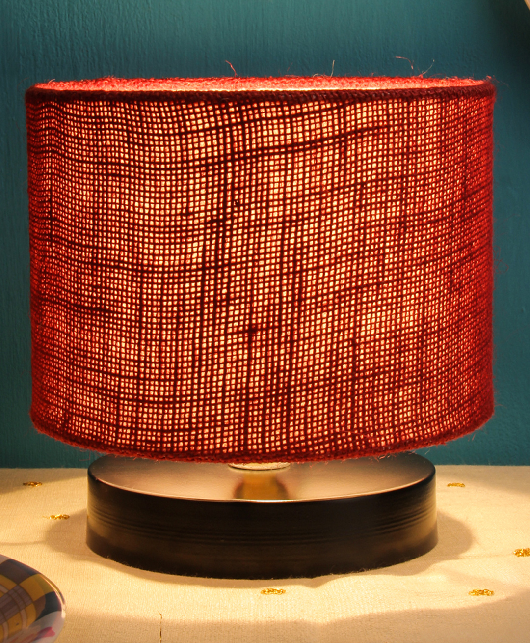 Devansh Maroon Jute Shade Lamp with Black Wood Base-picture-12