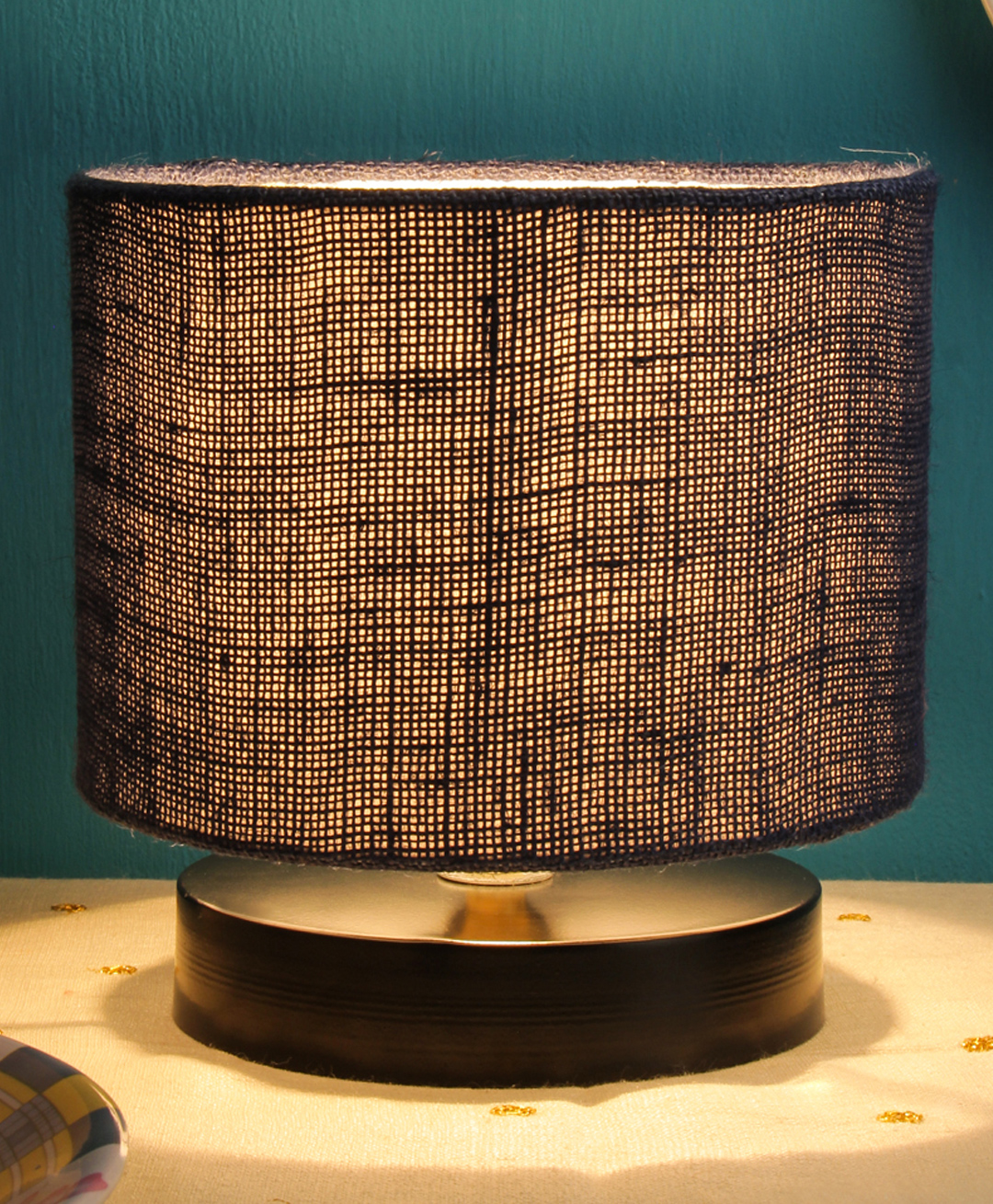 Devansh Blue Jute Shade Lamp with Black Wood Base-picture-10