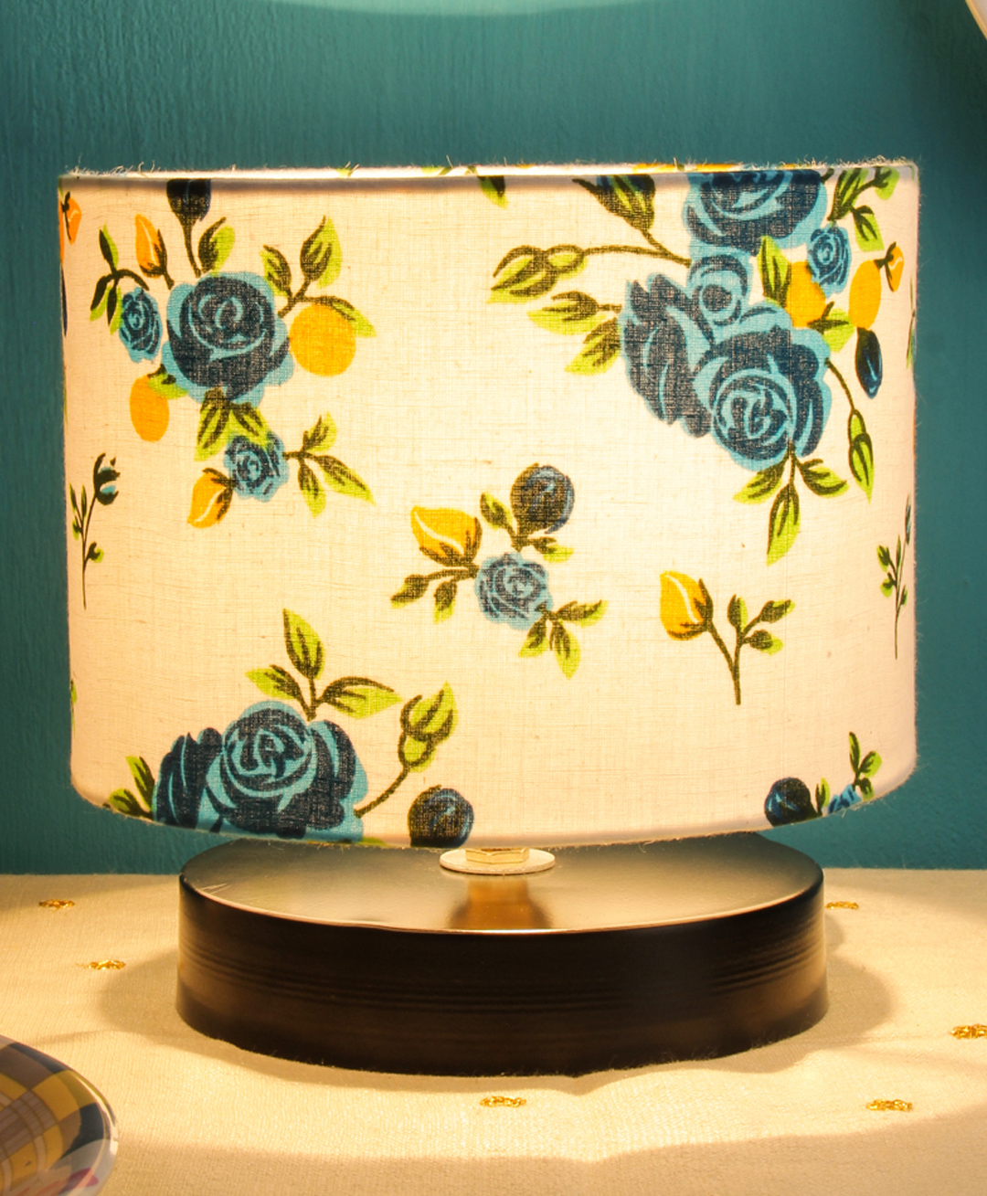 Devansh Multicolor Cotton Shade Lamp with Black Wood Base-image-35