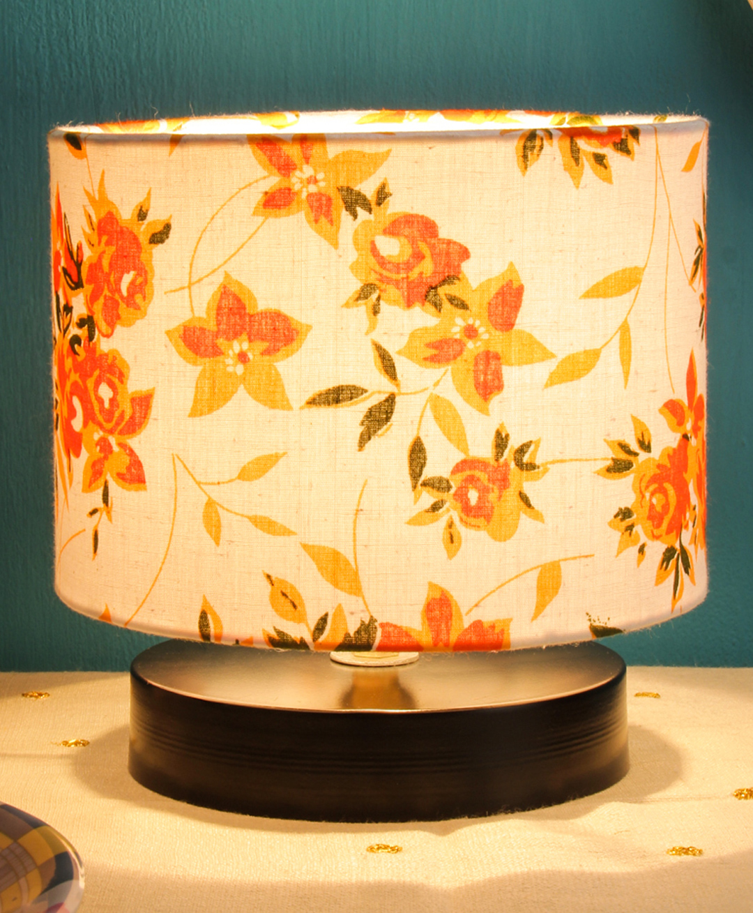 Devansh Multicolor Cotton Shade Lamp with Black Wood Base-image-36