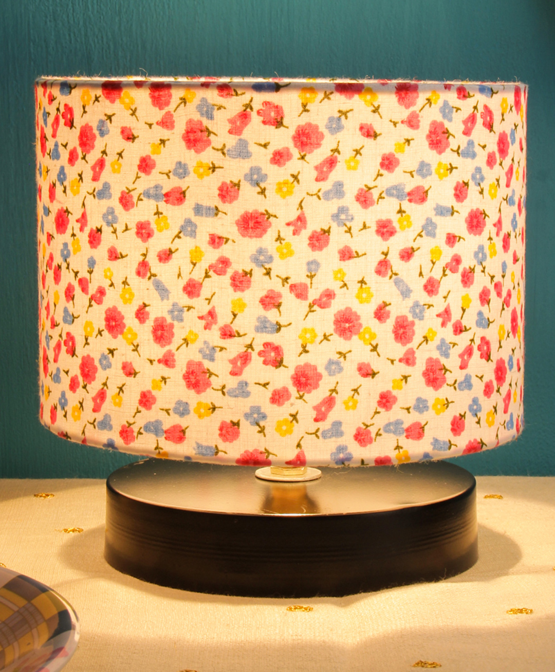 Devansh Multicolor  Cotton Shade  Lamp with  Black  Wood Base-image-9