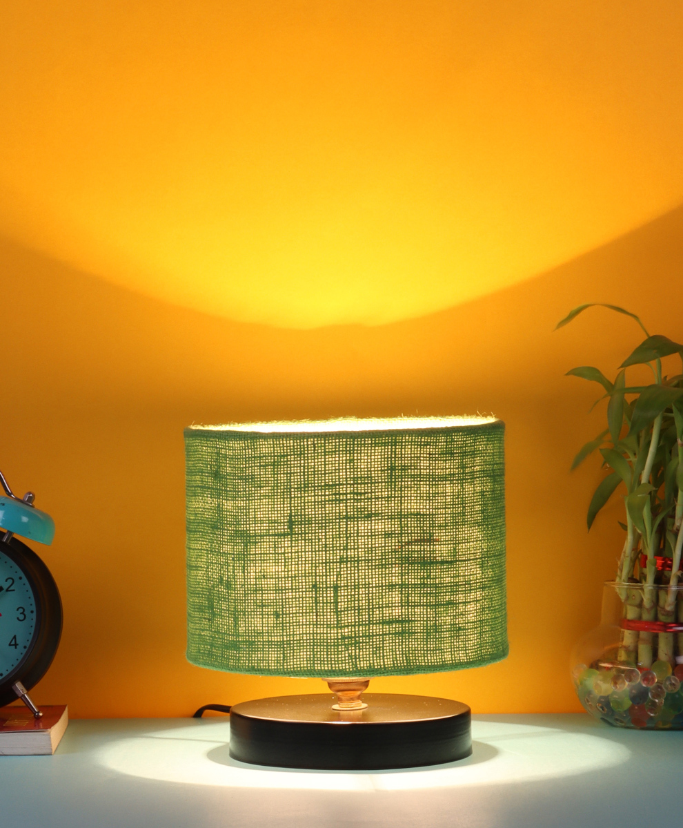 Devansh Green Jute Shade Lamp with Black Wood Base-picture-22