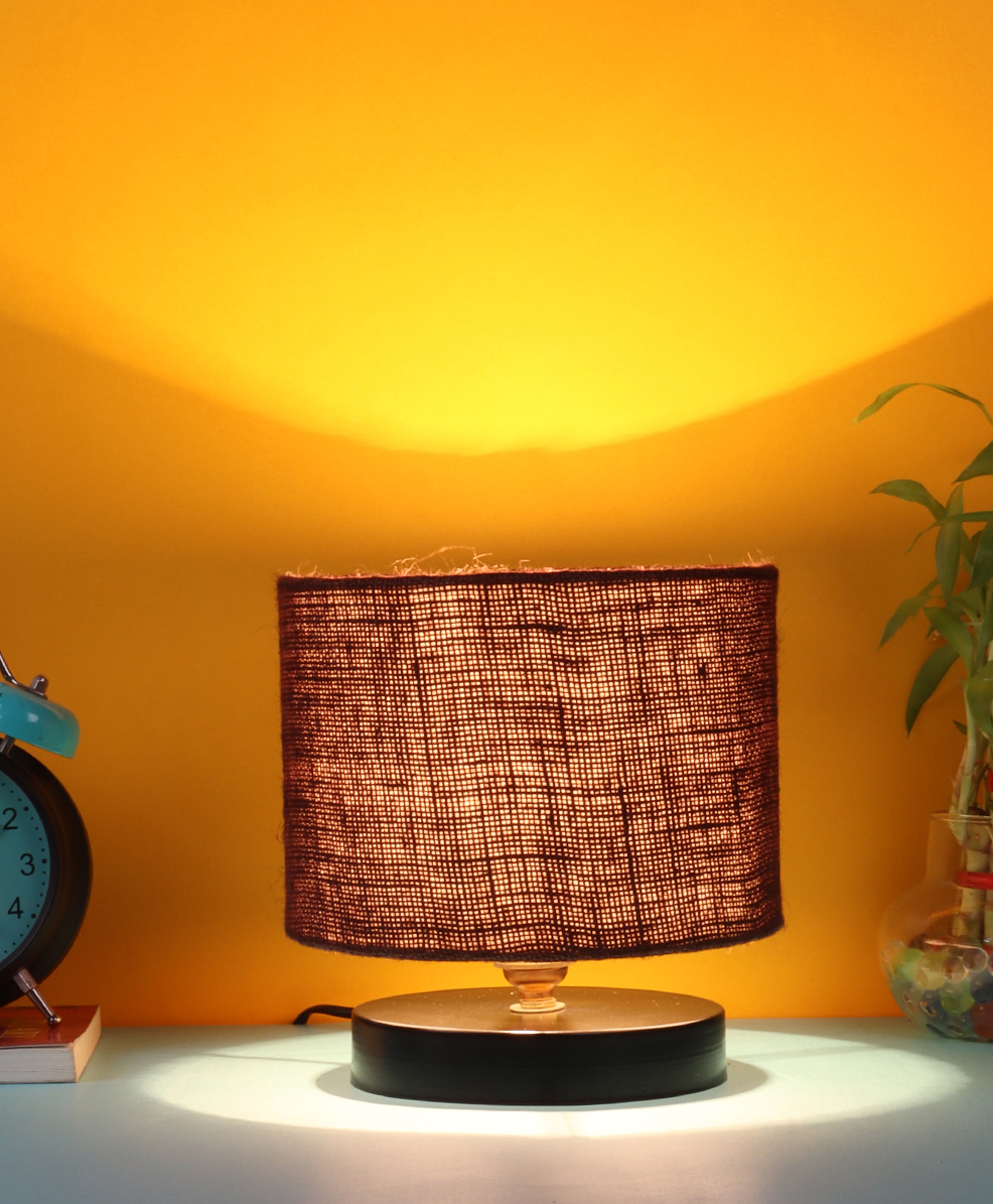 Devansh Brown Jute Shade Lamp with Black Wood Base-picture-11