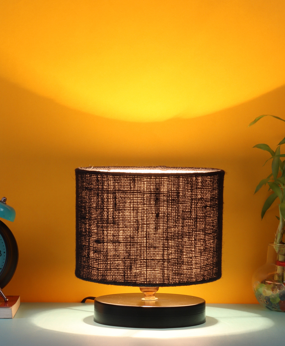 Devansh Black Jute Shade Lamp with Black Wood Base-image-5