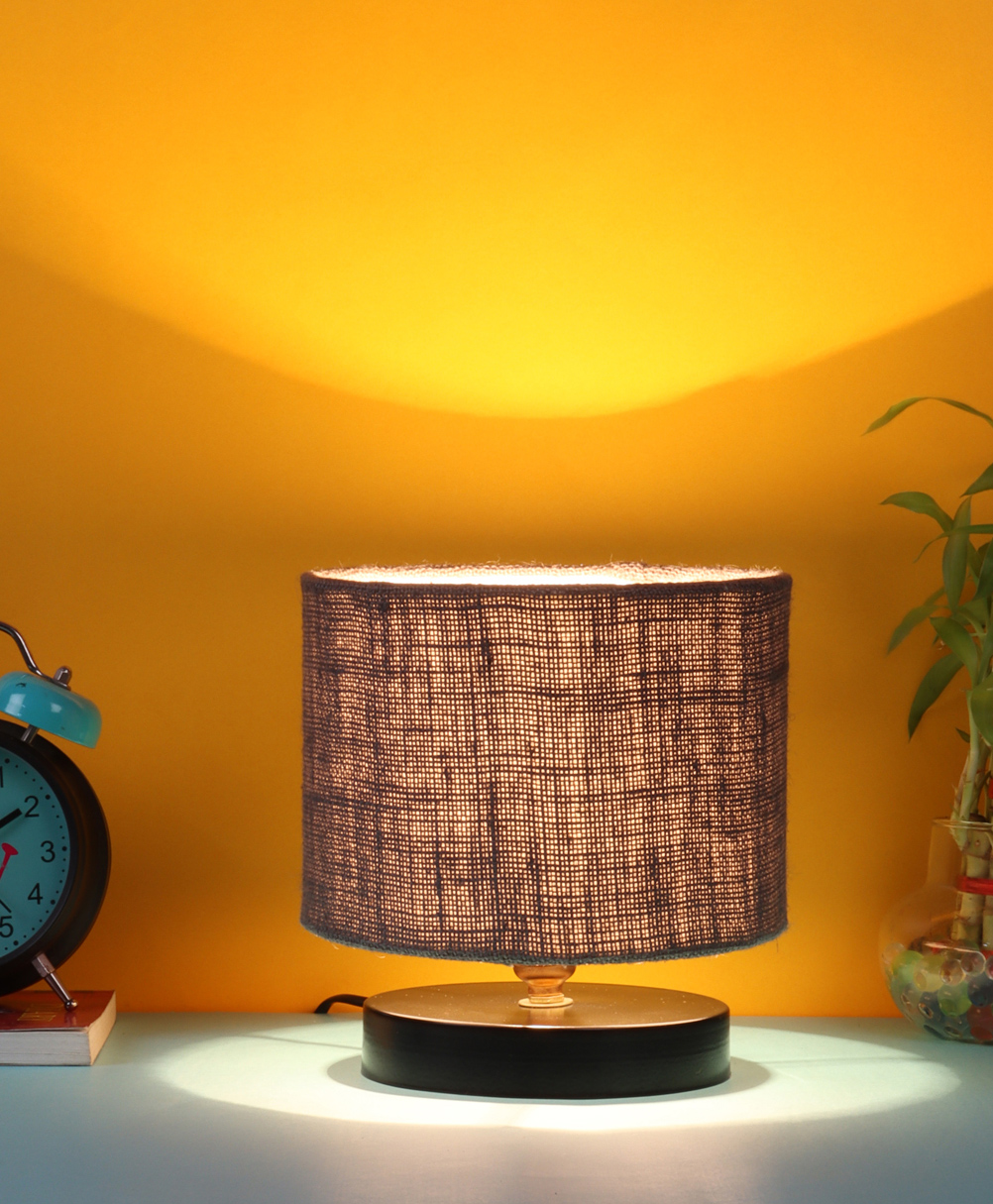 Devansh Grey Jute Shade Lamp with Black Wood Base-picture-26