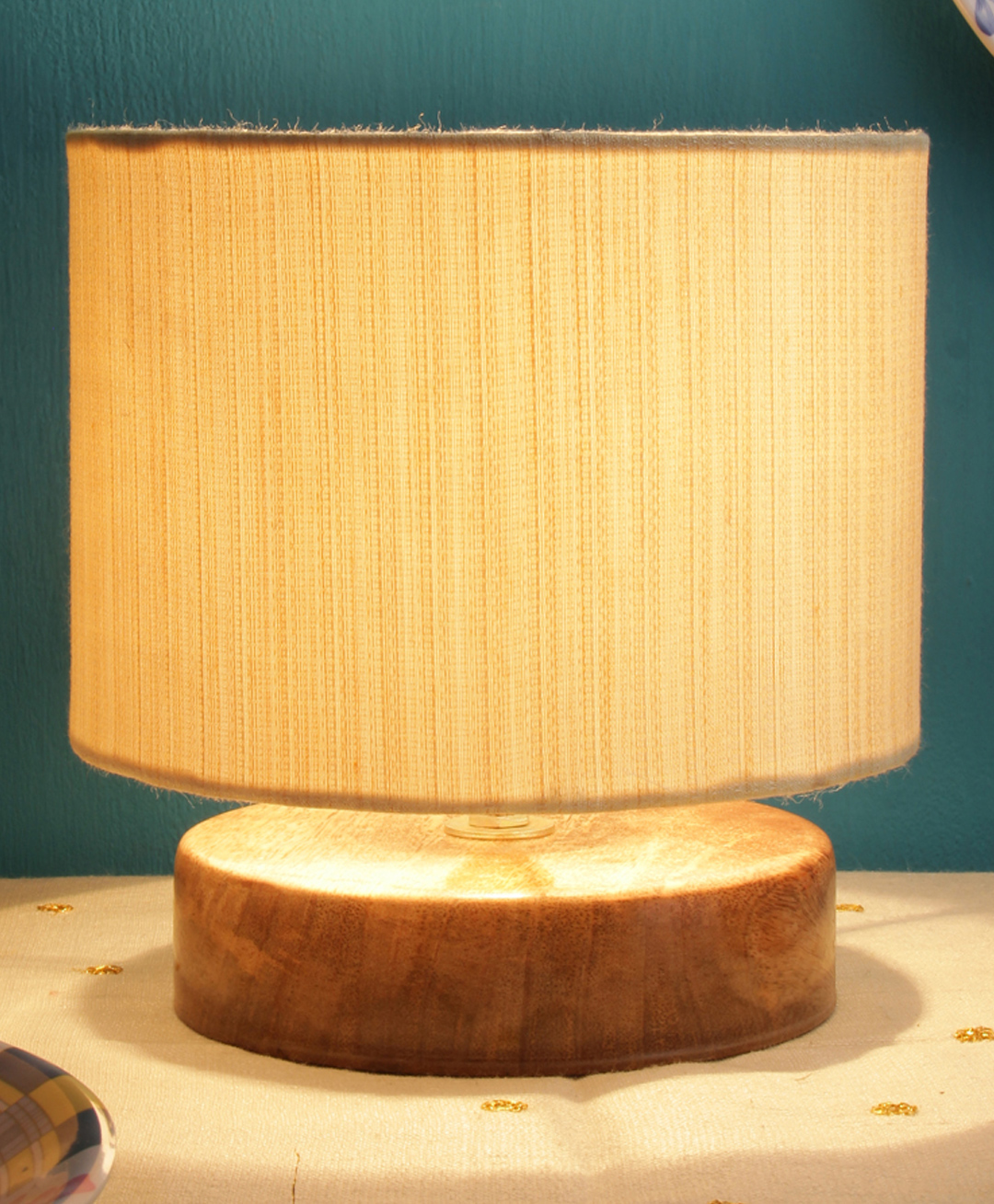 Devansh Cotton Shade Lamp With Natural Wood Base - Off White-picture-15