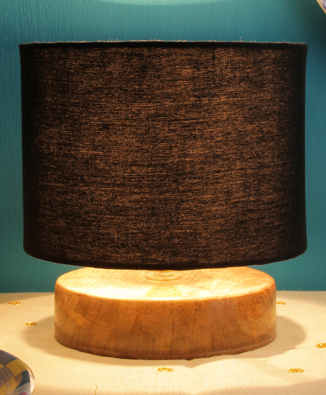 Devansh Cotton Shade Lamp With Natural Wood Base - Black-image-32