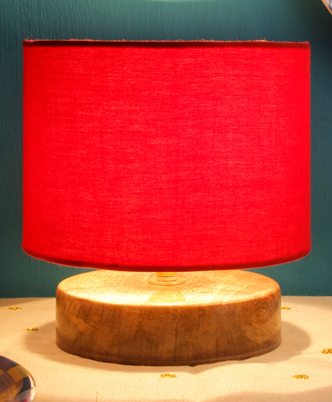 Devansh Cotton Shade Lamp With Natural Wood Base - Red-image-33