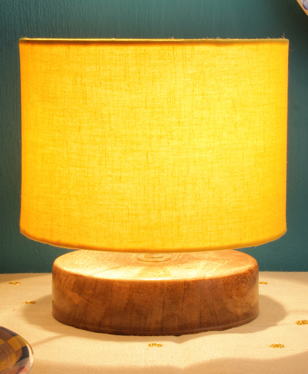 Devansh Cotton Shade Lamp With Natural Wood Base - Yellow-image-28